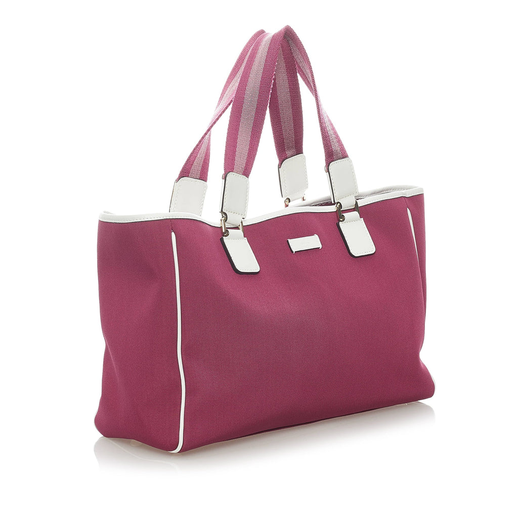 Pre-Owned Authenticated Gucci Web Tote Bag Canvas Fabric Pink Women (Good)