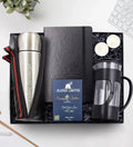 Personalized 500  Leather Bag Silver Thermos & Black French Press & Notebook & Alerya Premium Filter Coffee & 2 Candle Gift Set