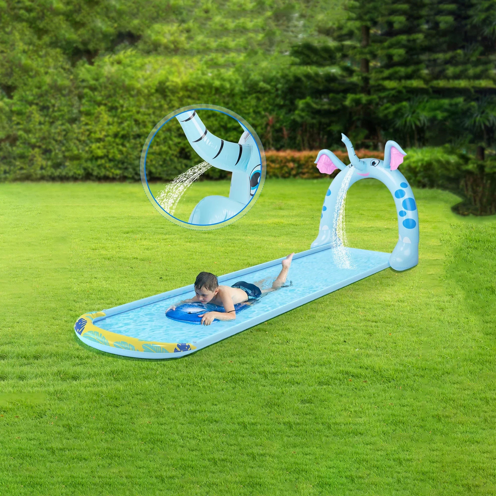 Pool Central 16' Inflatable Elephant Arch Sprayer Slide Outdoor Kids Water Toy