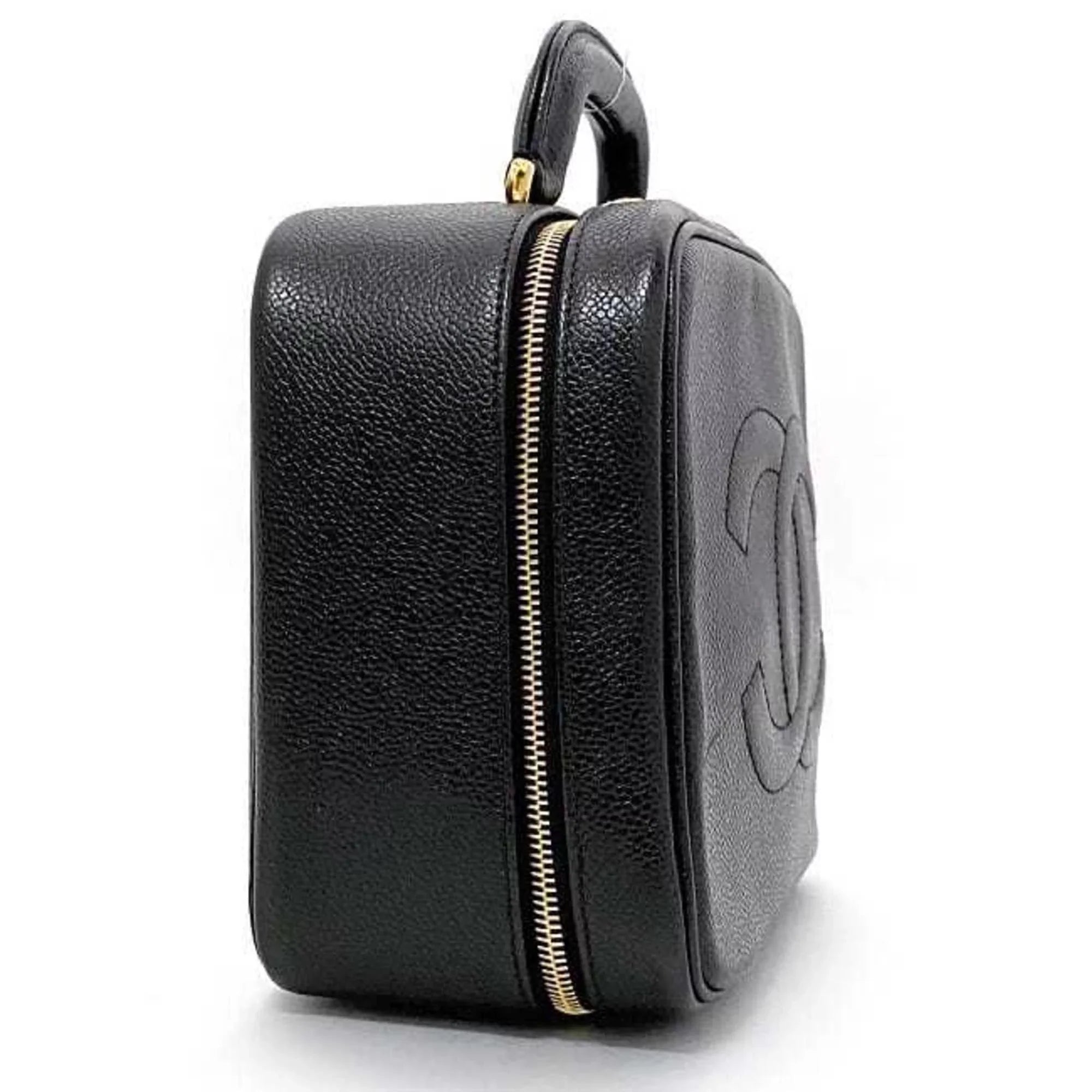 Pre-Owned Chanel Handbag Vanity Bag Black Gold Cocomark  Leather  Caviar Skin 4th  Stitch (Good)