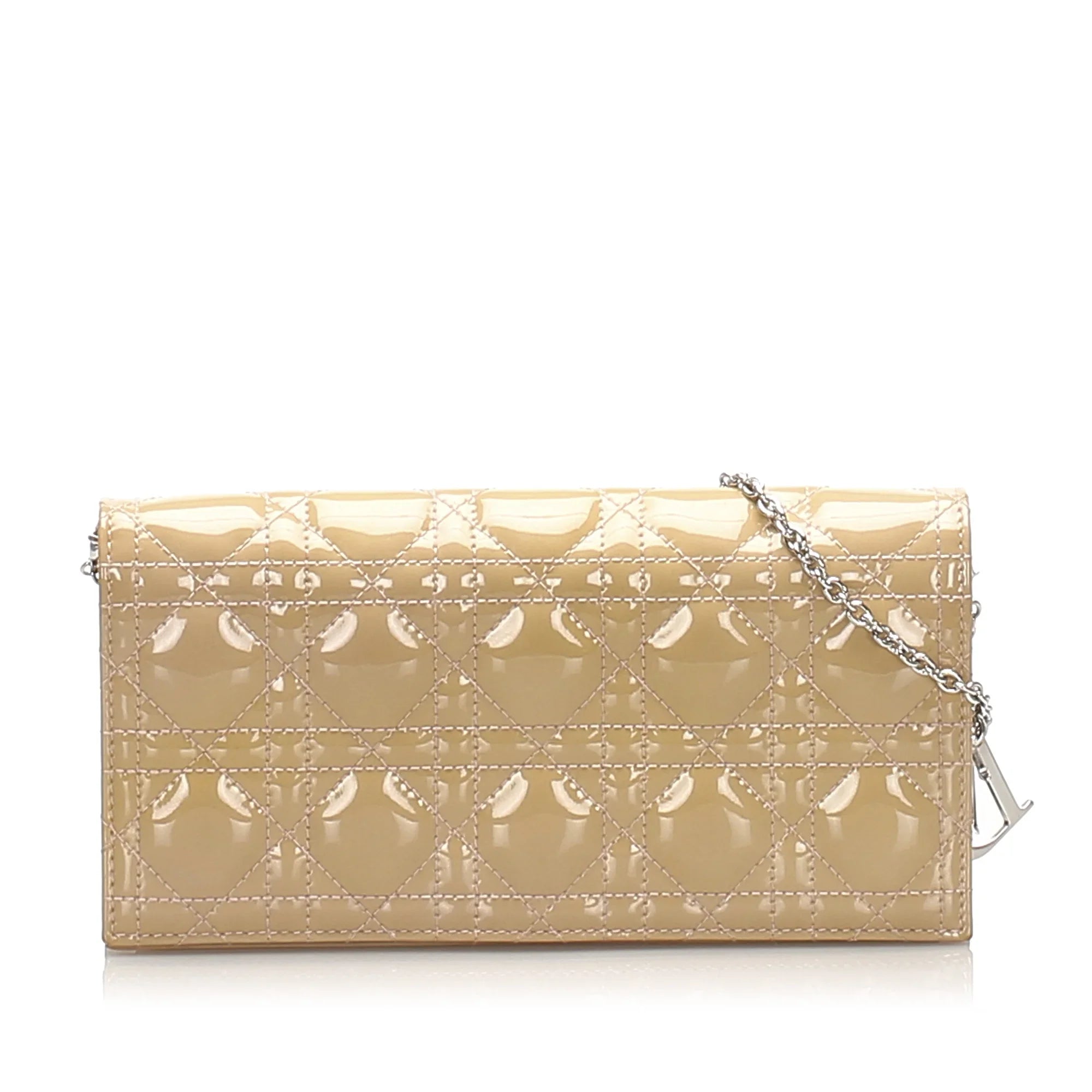 Pre-Owned Authenticated Dior Cannage Wallet on Chain Patent Leather Brown Crossbody Bag Women (Good)