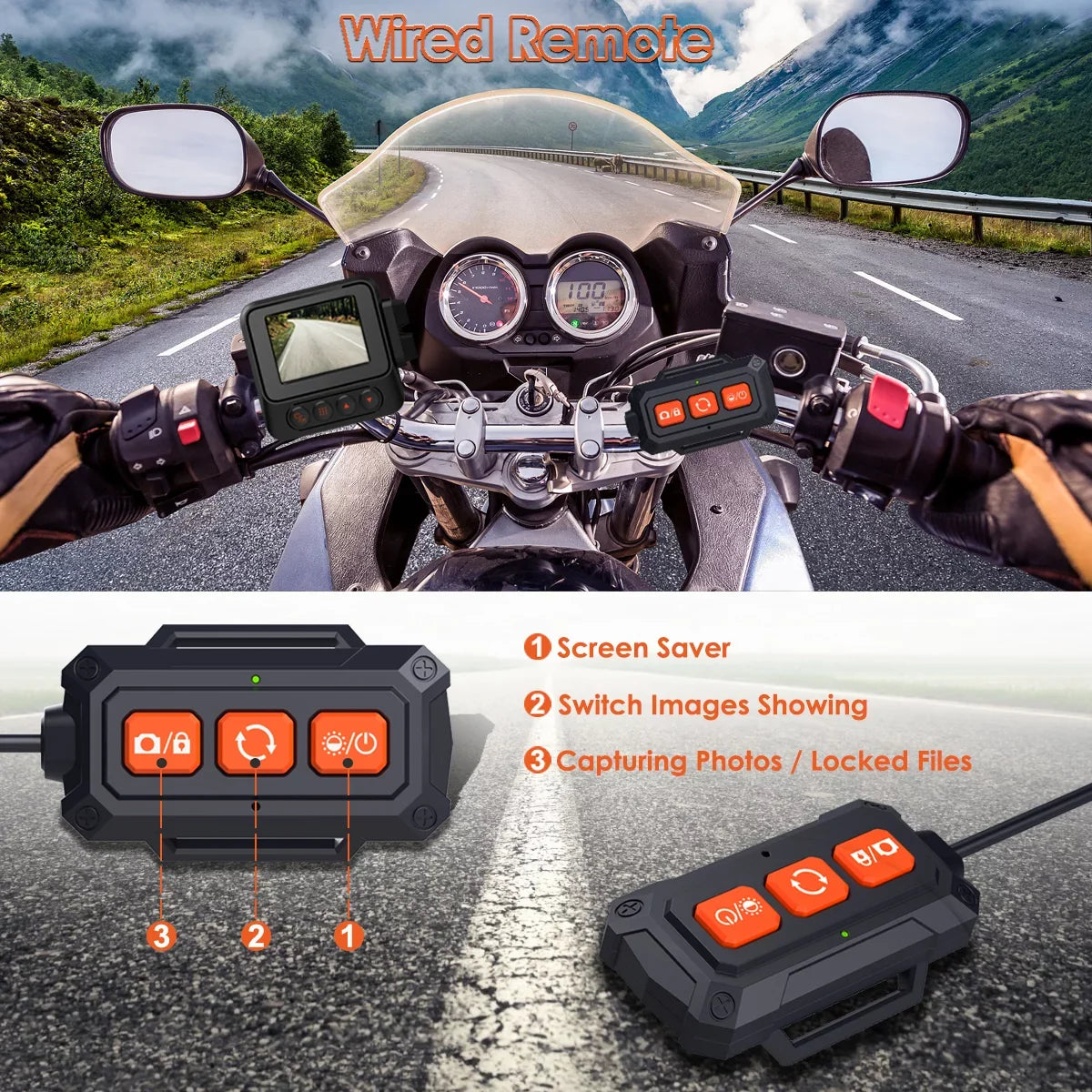 Dual 2K 30fps/1080P 60fps Motorcycle Camera, All Waterproof Dash Cam 2''  Front and Rear 150° Wide Angle with Wired Remote, Wi-Fi, ,  and Race Mode, Max up to 256GB