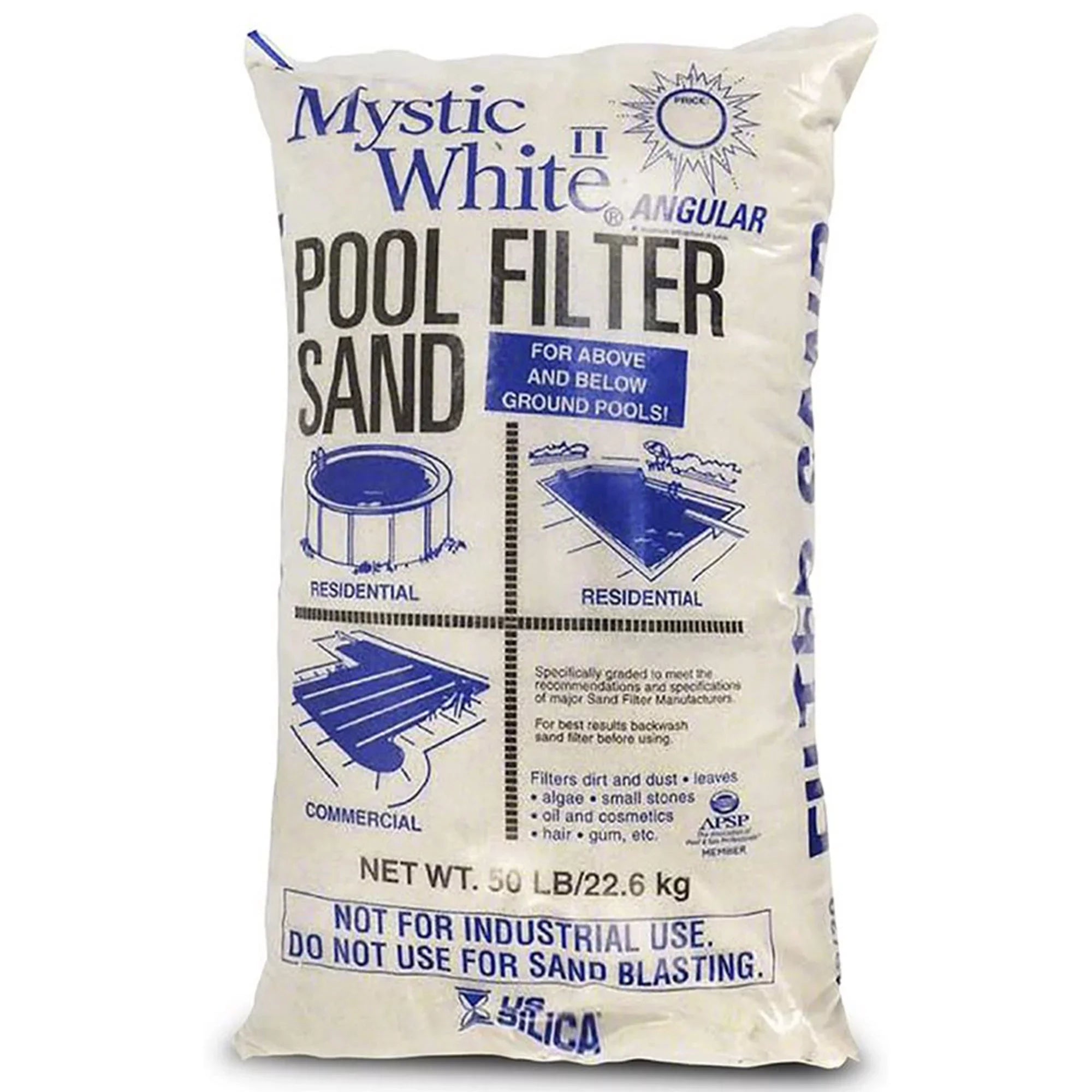 .. Silica 50lbs Mystic White  Swimming Pool Filter Sand, White (2 Pack)
