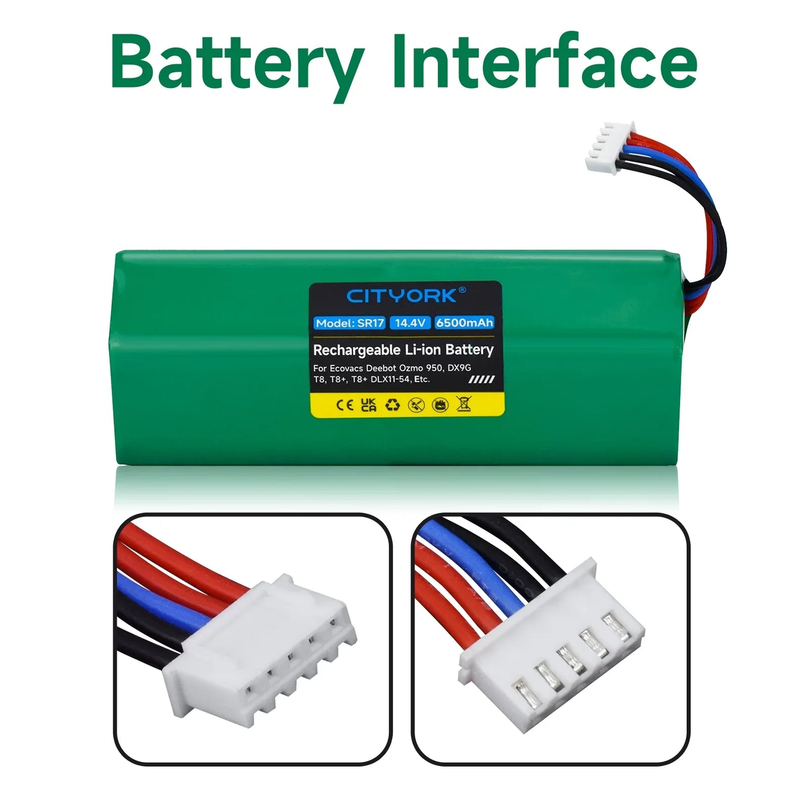 Robot Vacuum Cleaner Li-ion Battery Sweeping Mopping Rechargeable Battery Replacement For Ecovacs Deebot  Ozmo    950    -54-14.8V 6200mAh