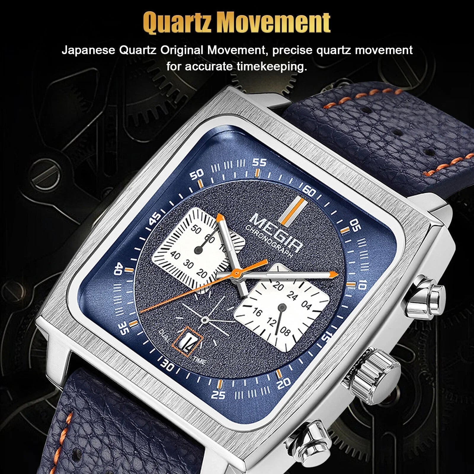 Fashion  Square Men Watch Luminous Quartz Waterproof Calendar Leather Wrist