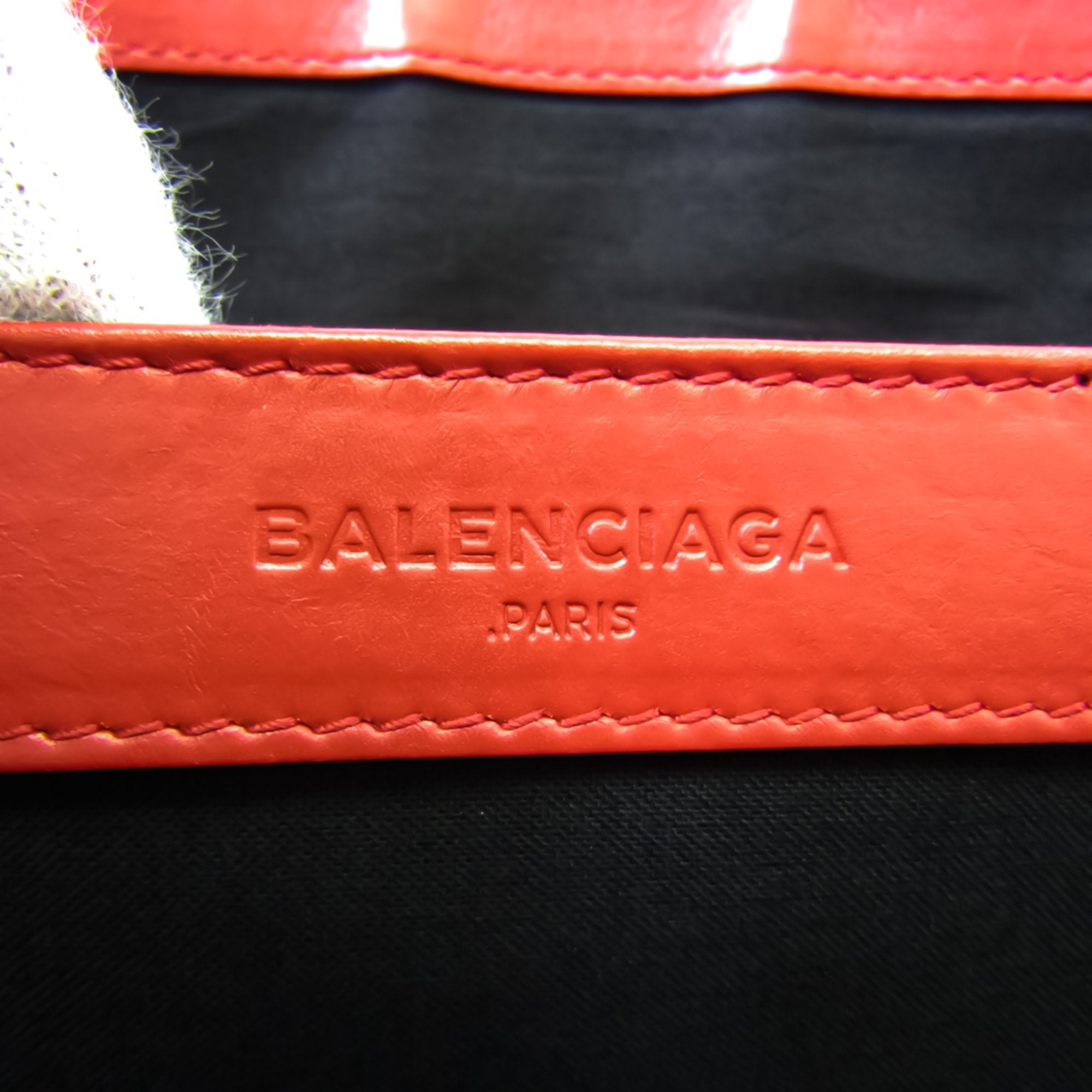Pre-Owned Balenciaga 373840 Women's Leather,Canvas Clutch Bag,Pouch Beige,Red Color (Good)