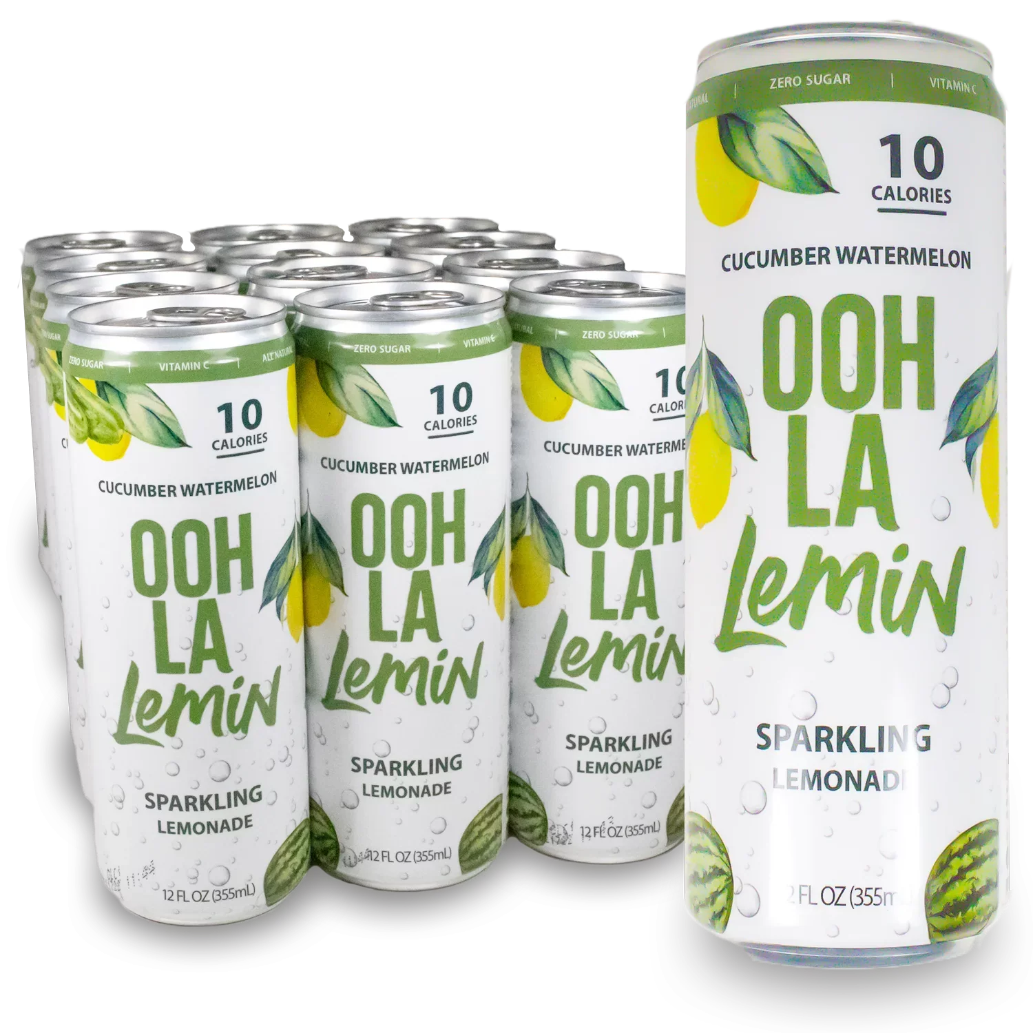Ooh La Lemin Sparkling Lemonade, Cucumber Watermelon, 12 fl oz, 12 pack