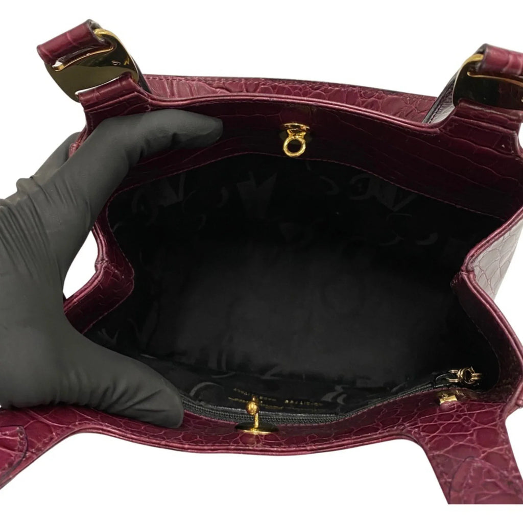 Pre-Owned Salvatore Ferragamo Logo Rose Hardware Leather 2way Handbag Shoulder Bag Wine Red (Good)