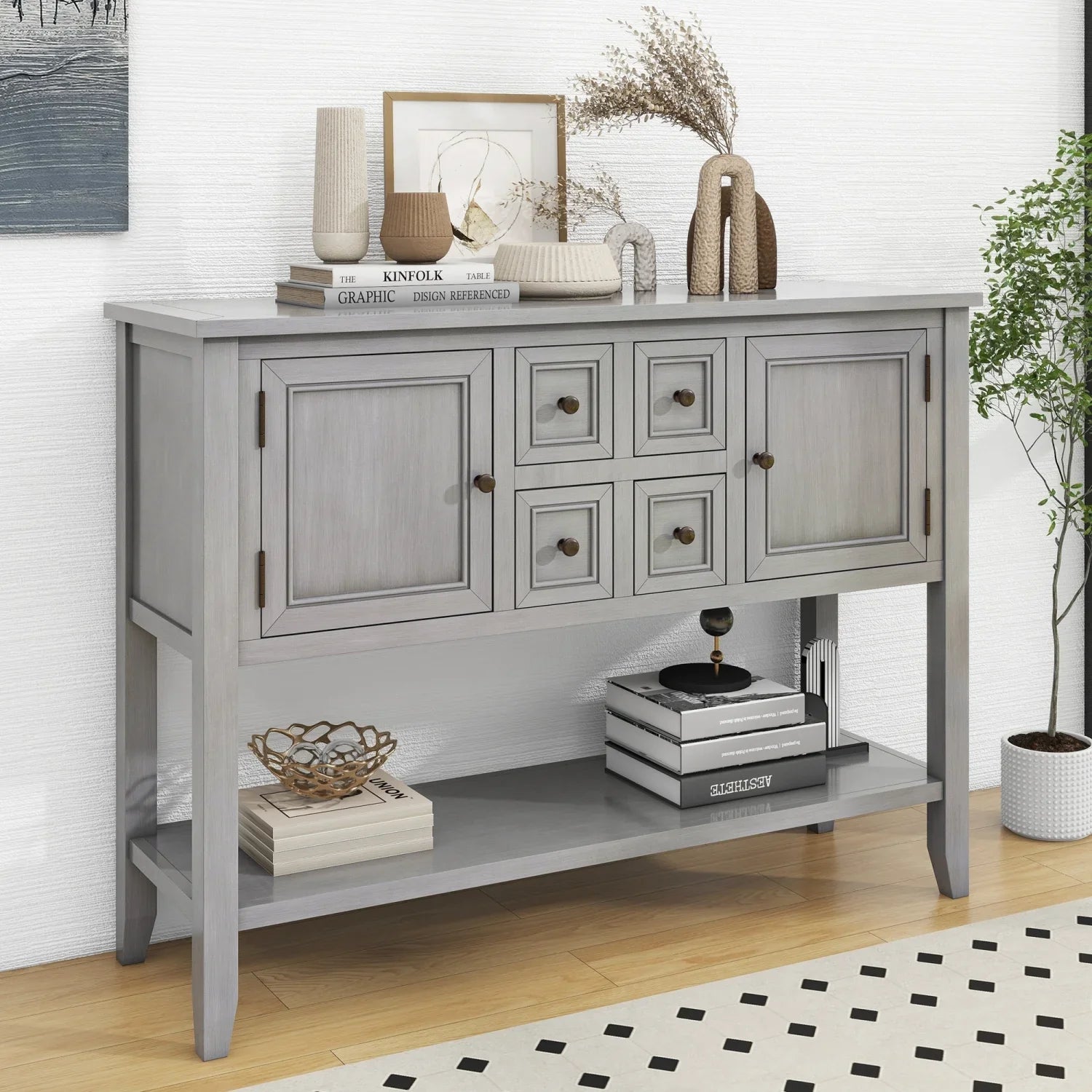Vintage Ample Storage Cambridge Series Espresso Console Table with Four Small Drawers and Bottom Shelf for Living Rooms  Entrances  and Kitchens -  (  )