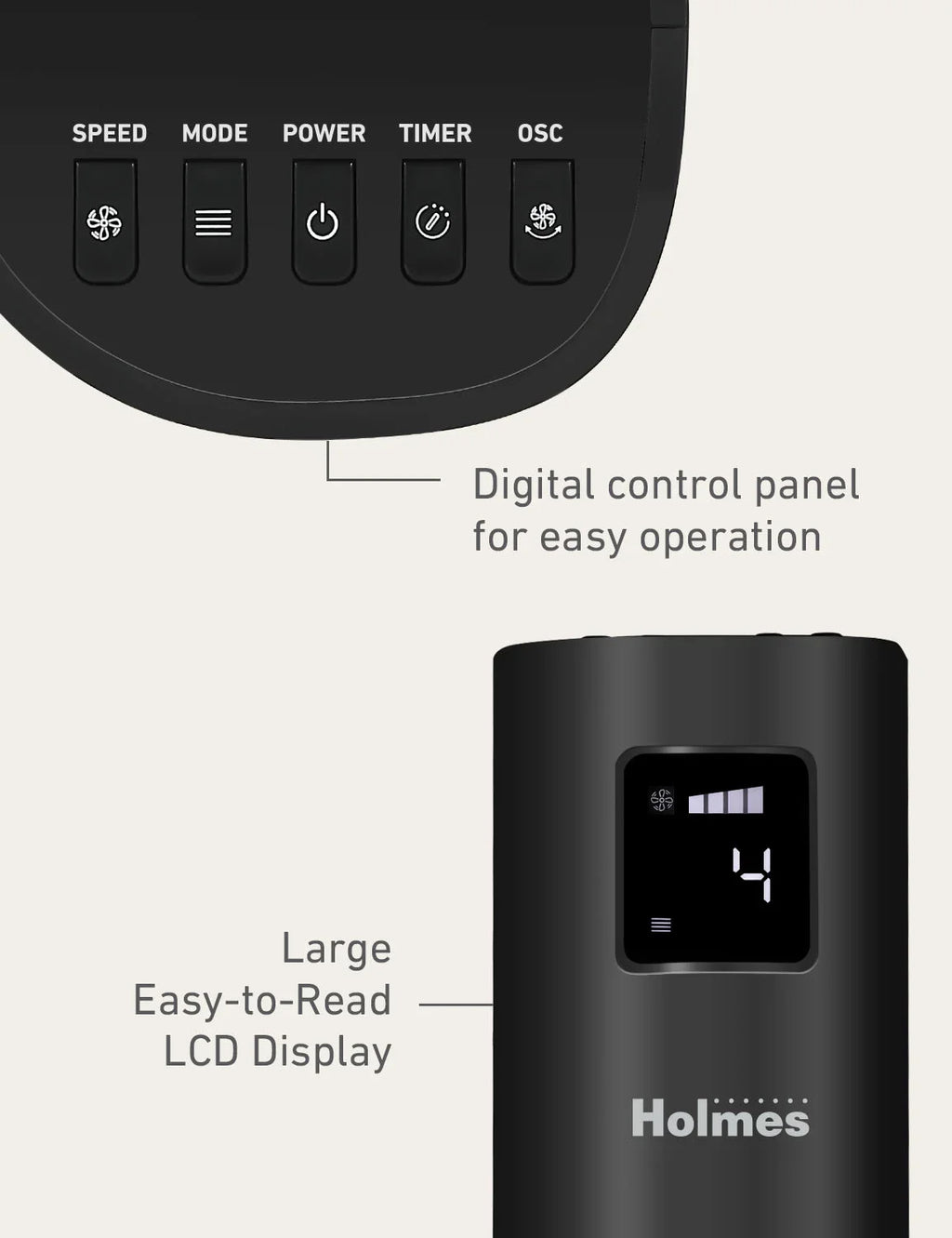 Holmes 45" Digital Stack ”n” Connect Tower Fan With Clearread Display