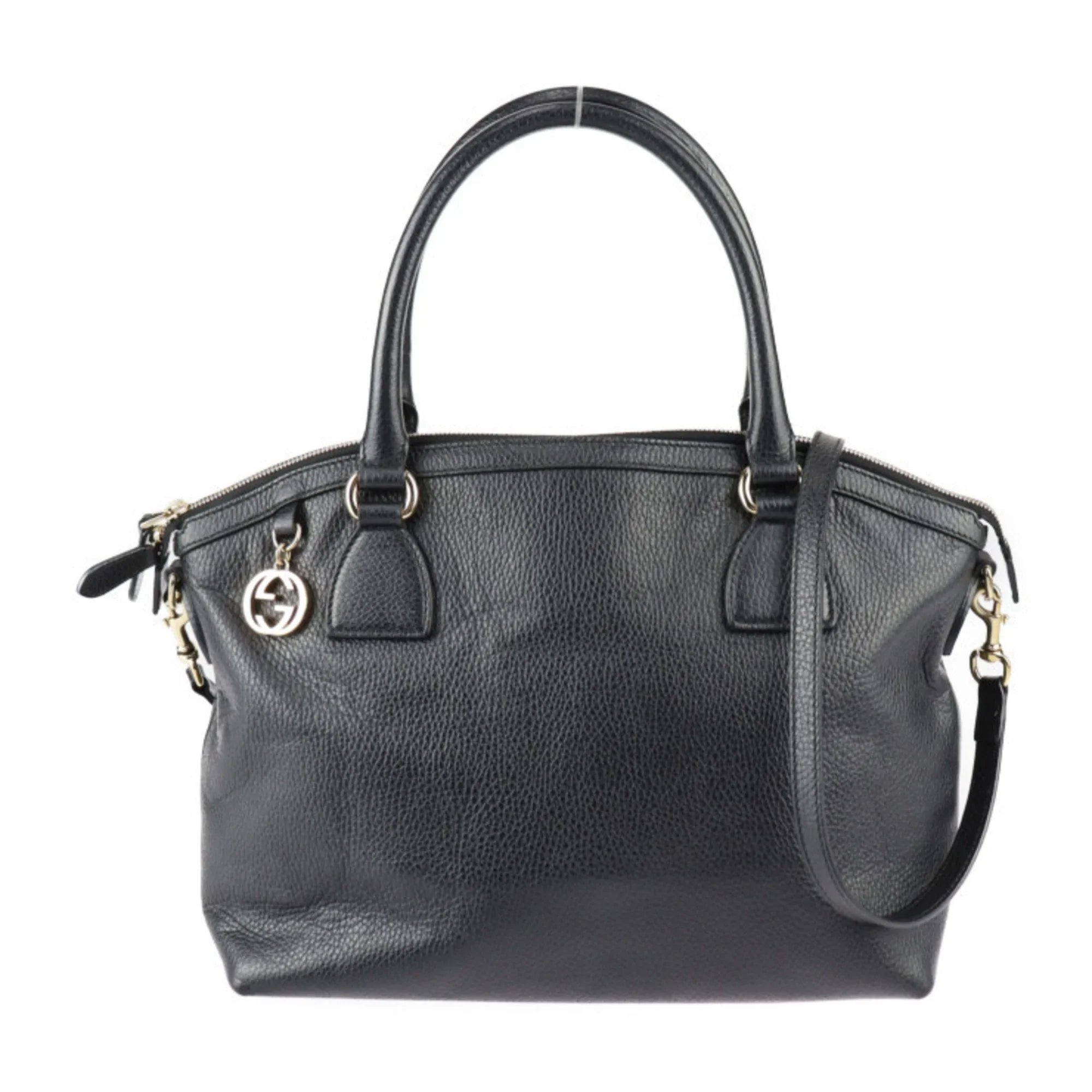 Pre-Owned  Gucci Interlocking  Handbag 449651 Leather Black Gold Hardware 2WAY Tote Bag Shoulder (Good)