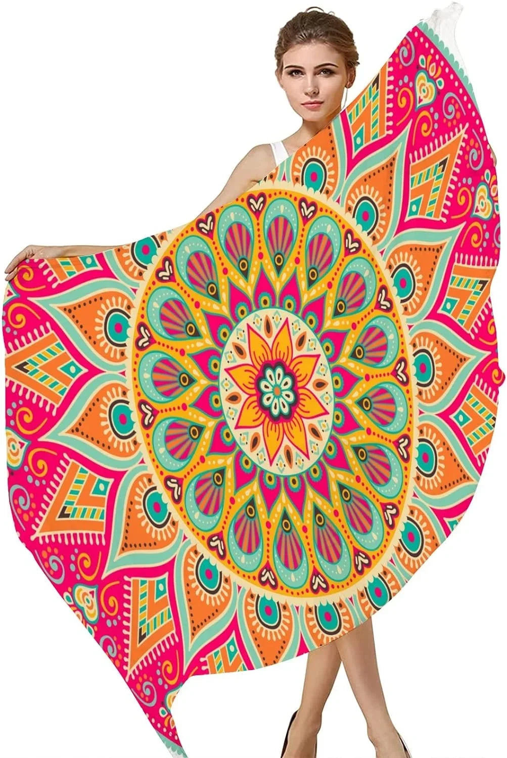 Hyjoy Floral Mandala Long Silk Neck Scarf Lightweight Shawl Wrap Scarves for Women Girls