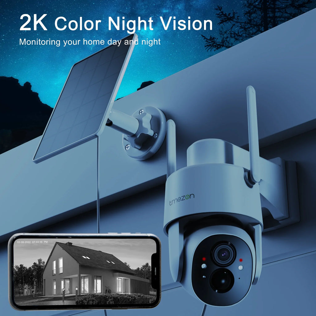 Security Camera Outdoor Wireless, 2K Surveillance Camera Wireless Solor Powered for Smart Home ,  WiFi Control, Night Vision, Waterproof