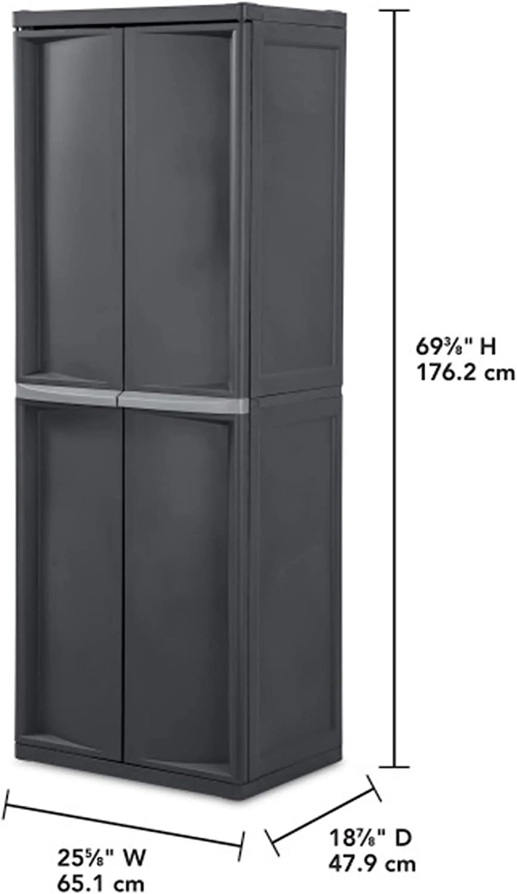 4 Shelf Cabinet, Heavy Duty and Easy to Assemble Plastic Storage Unit, Organize Bins in the Garage, Basement, Attic, Mudroom, Gray, 1-Pack
