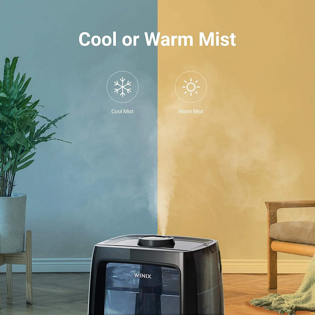Winix  Ultrasonic Warm and Cool Mist Humidifier, 120 Hrs. Run Time, 2 Gal. Tank, Large Rooms, Quiet, LightCel UVc- Treated Tank, Essential Oil Tray with pre-soaked Essential Oil Pads