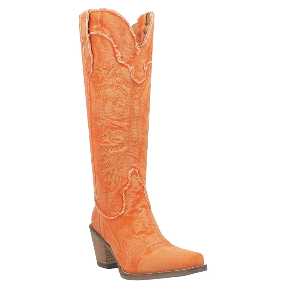 Dingo  Womens Texas Tornado Denim Snip Toe   Casual Boots   Knee High Mid Heel 2-3"