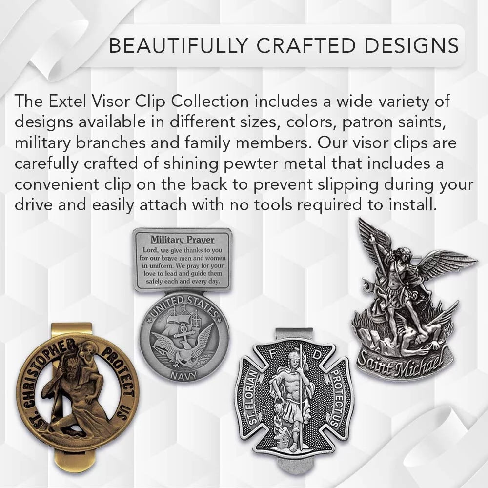 Extel Our Lady of The Highway Auto Sun Visor Clip for Car Truck Driver, Antique Silver Finish, Made in