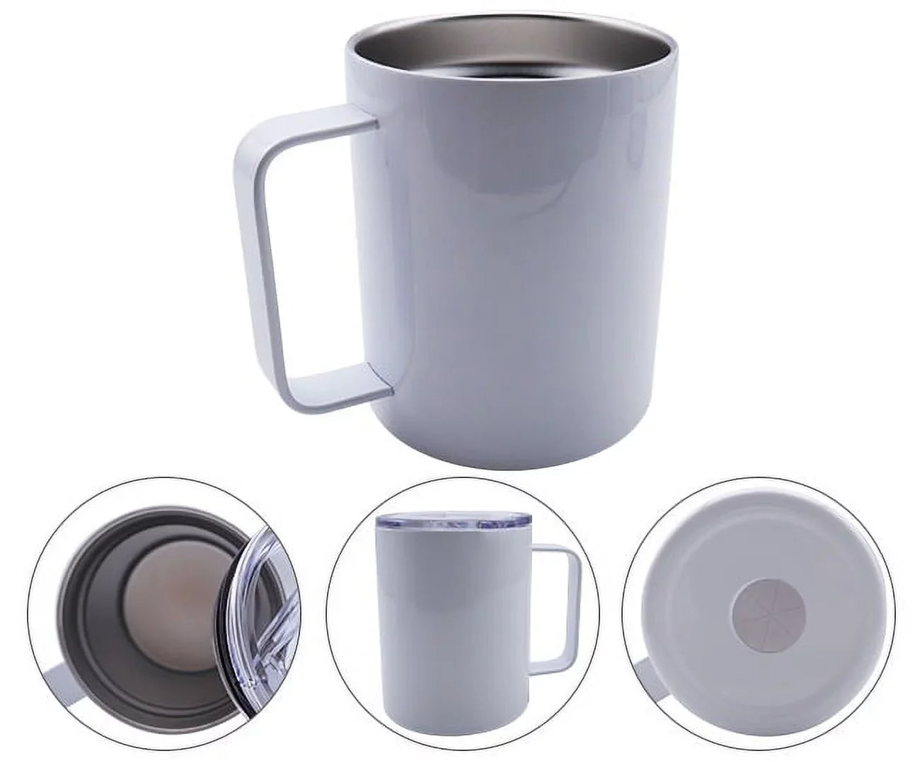 25 Pack Sublimation Blank Stainless Steel Coffee Mugs 12oz White Double Wall Tumbler Cup with Handle and Sliding Lid for Press Machine Heat Transfer Print
