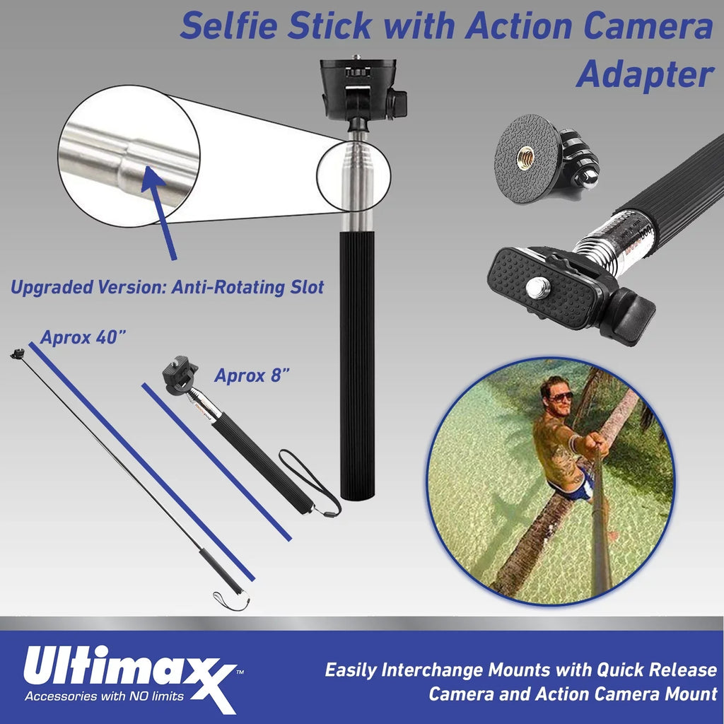 Ultimaxx Advanced Insta360  3 Action Camera Bundle (64GB) - Includes: 1/4” Screw Adapter for Action Cam Mounts, Mini Metal Dolly & More (25pc Bundle)