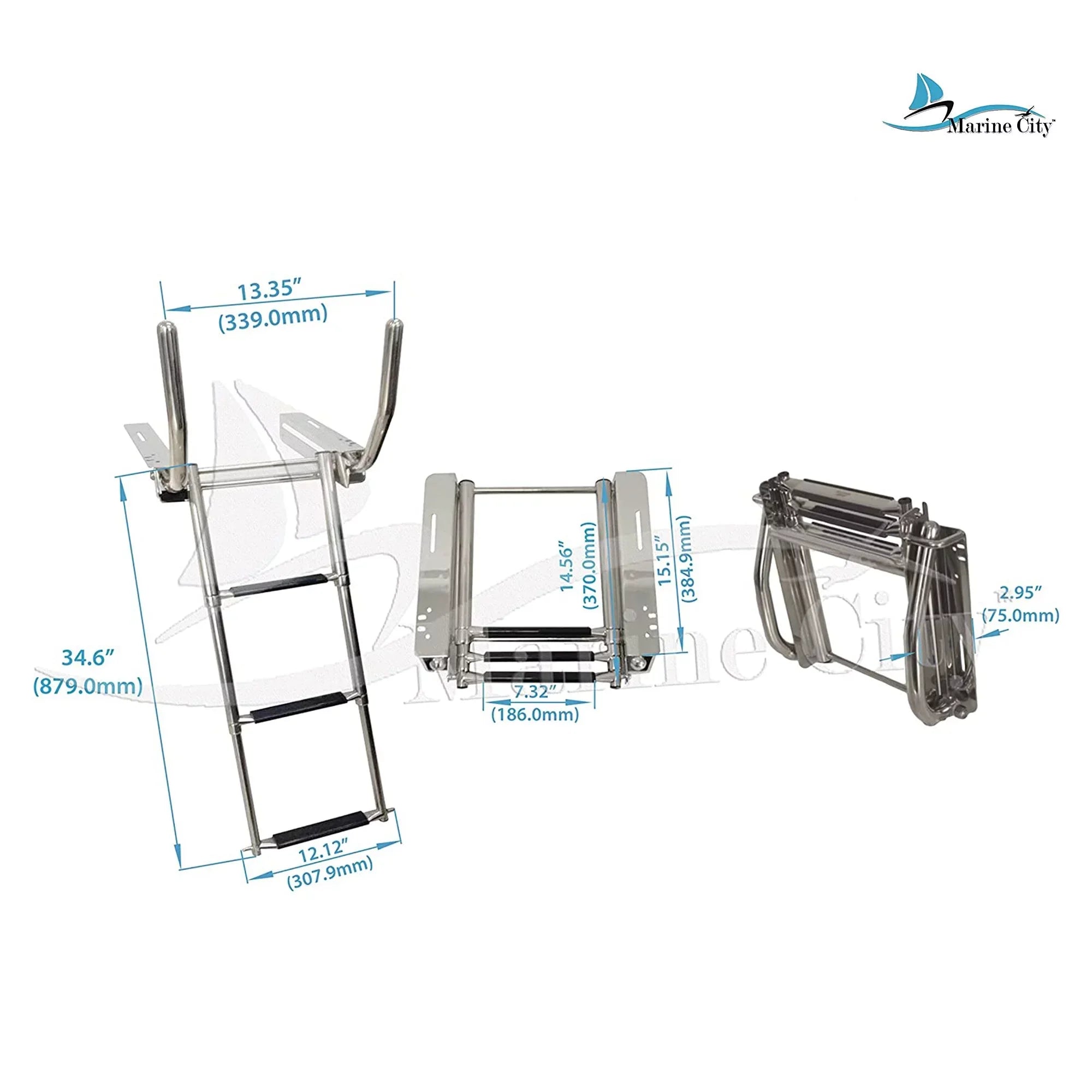 Marine City 316 Stainless Steel Under Platform telescoping Retractable Handrail 3 Steps Ladder for Boat Yacht