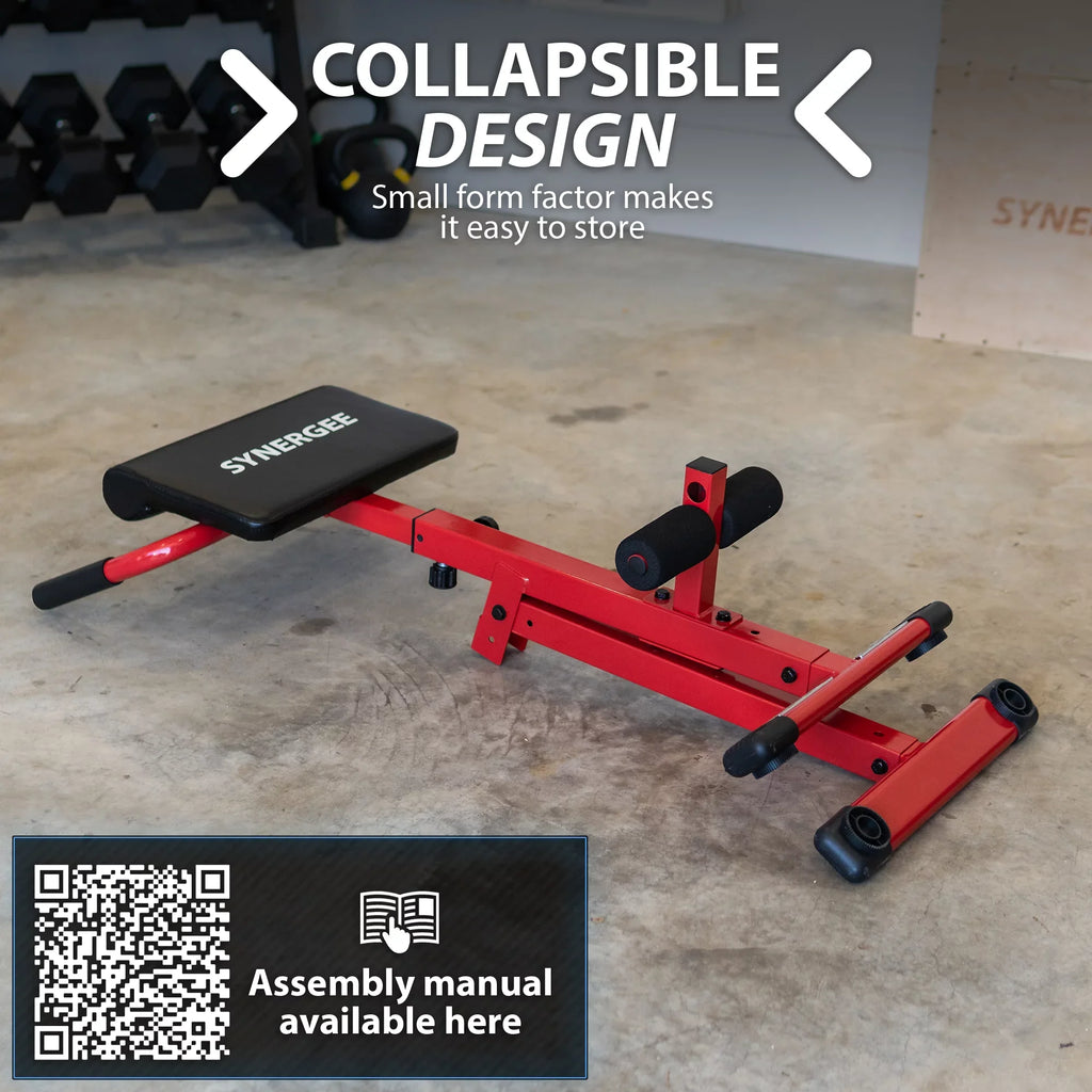 Synergee Roman Chair. Red Coated Steel Hyperextension Machine.  Ab Bench for Lower Back Workout, Hyper Exercises.