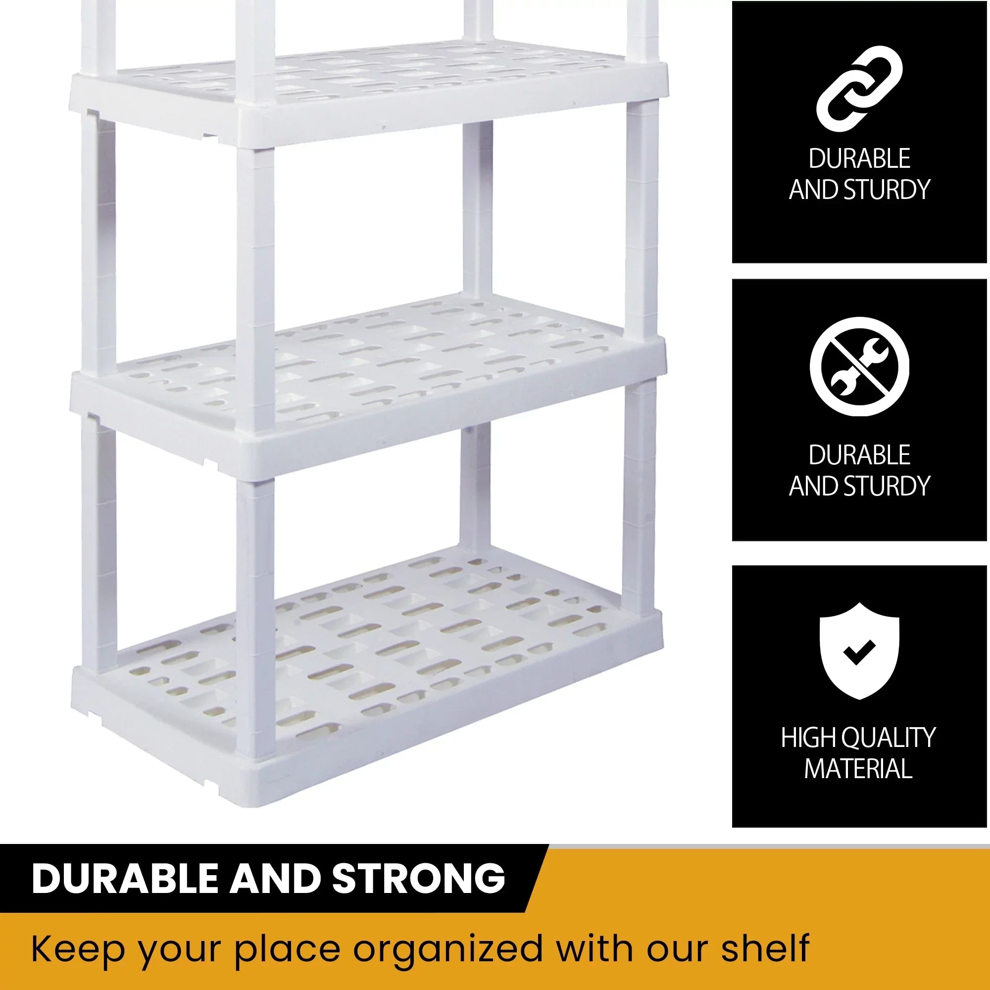 Hyper Tough 4-Tier Shelving Unit,  x  x " Multipurpose Home Storage Plastic Shelf Organizer, White