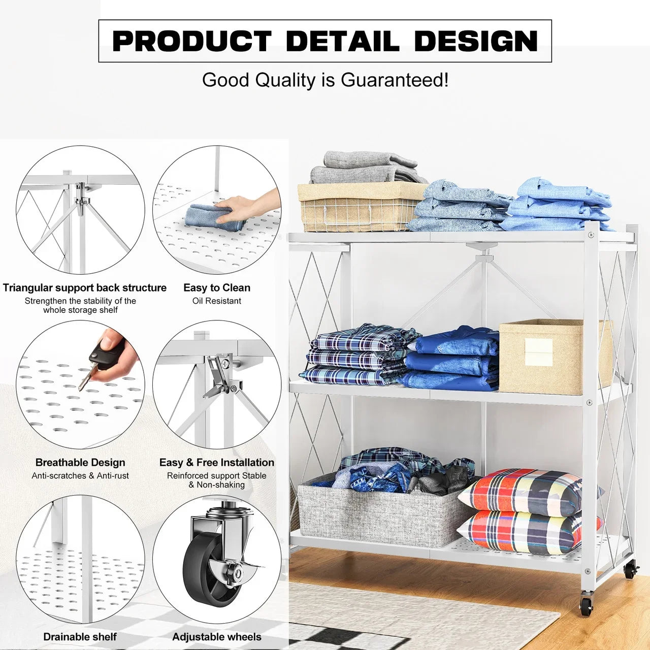 QRInnovations 3/4 Tier Heavy Duty Metal Rack Storage Modern Style Shelving White