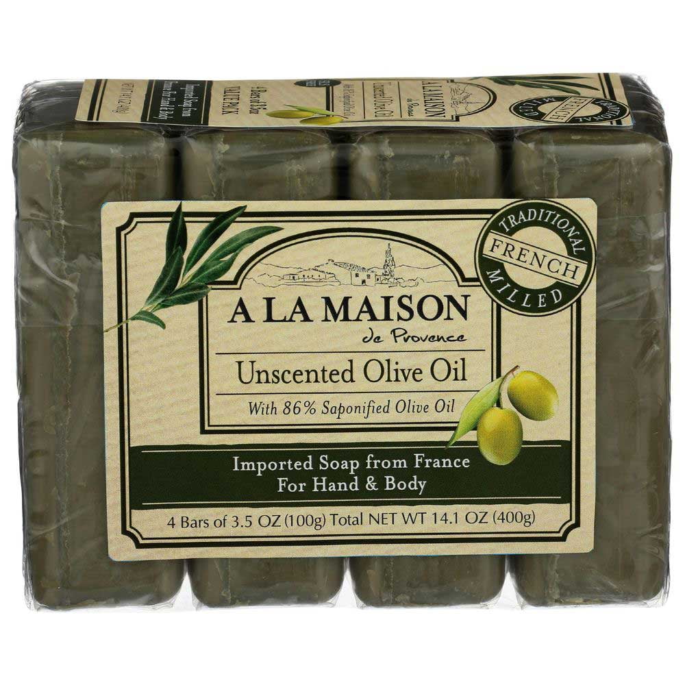 La Maison De Provence Unsc ented Olive  il Hand and Body Bar So ap, 3.5 Ounce - 4 count per pack -- 1 each.
