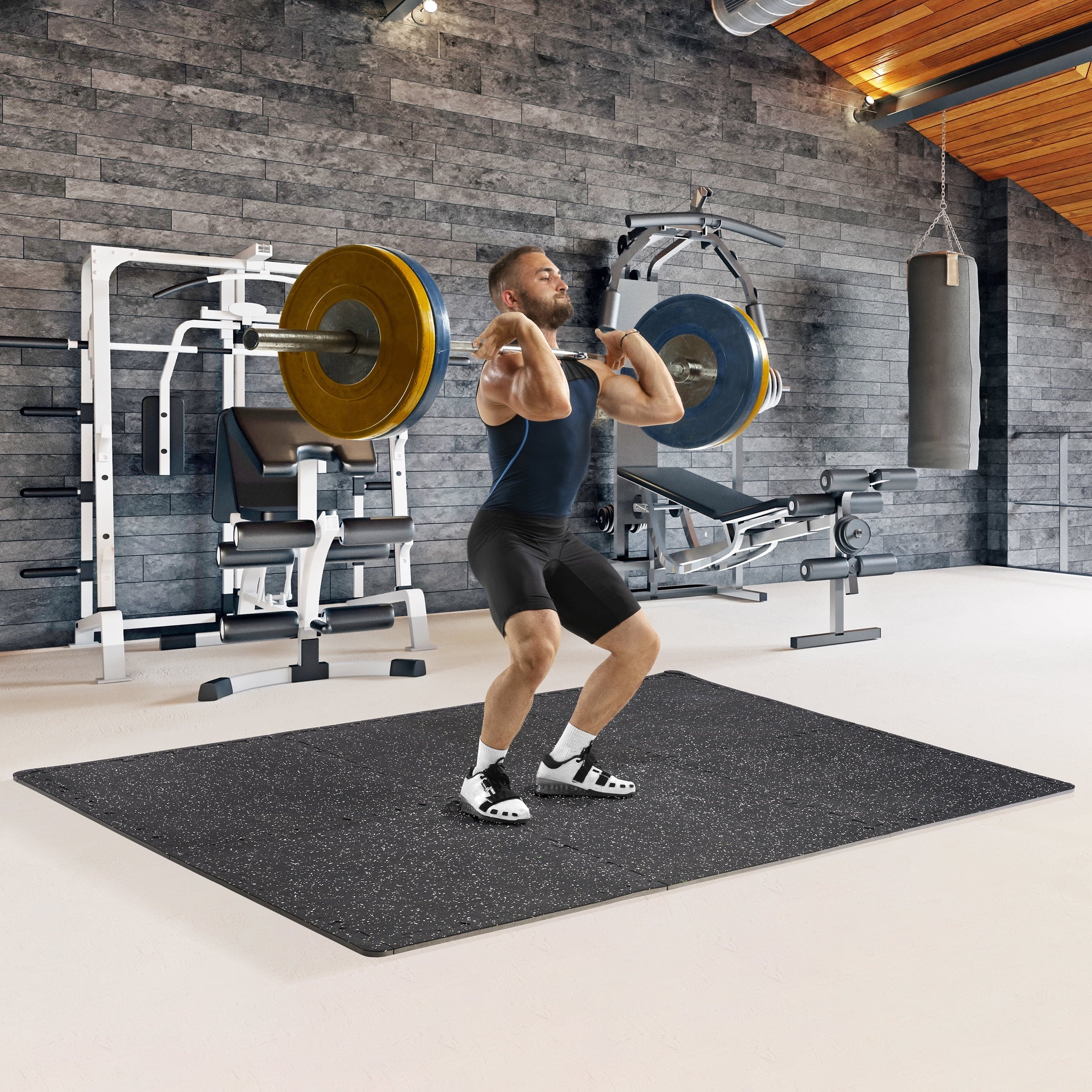 Sivan Fitness 1/2" Thick Rubber Top High Density  Foam Gym Flooring for Home Gym - 12 Interlocking Gym Floor Mat