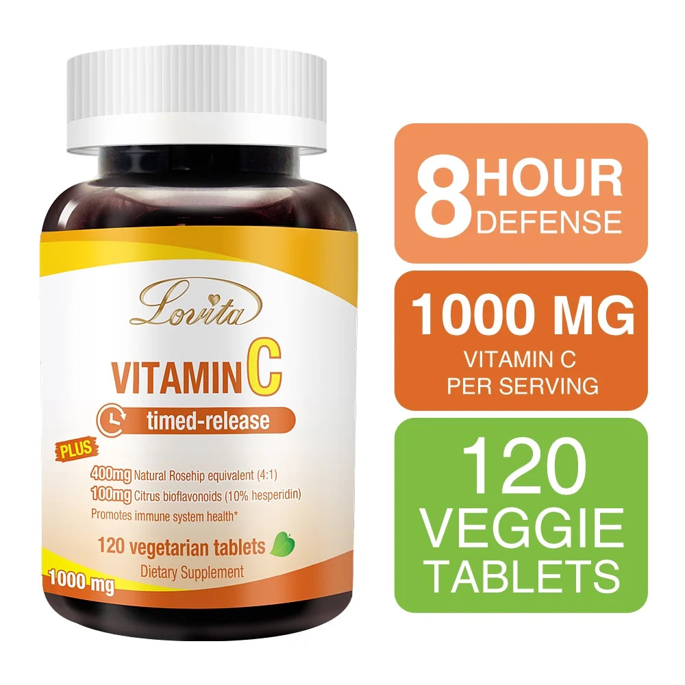Lovita Vitamin  1000mg with Bioflavonoids & Rose Hips, Timed Release Vitamin , High Potency Vitamin  to Boost Healthy Immune Function, 120 Vegetarian Tablets for 4 Month Supply (Pack of 3)