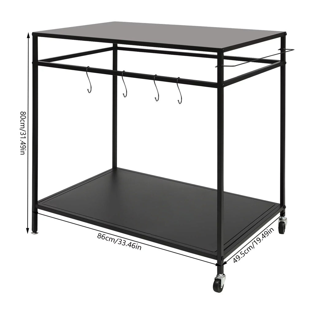 Outdoor Cook Station Table 2-Tier Shelf Food Prep  Grill Serving Cart Movable Rack