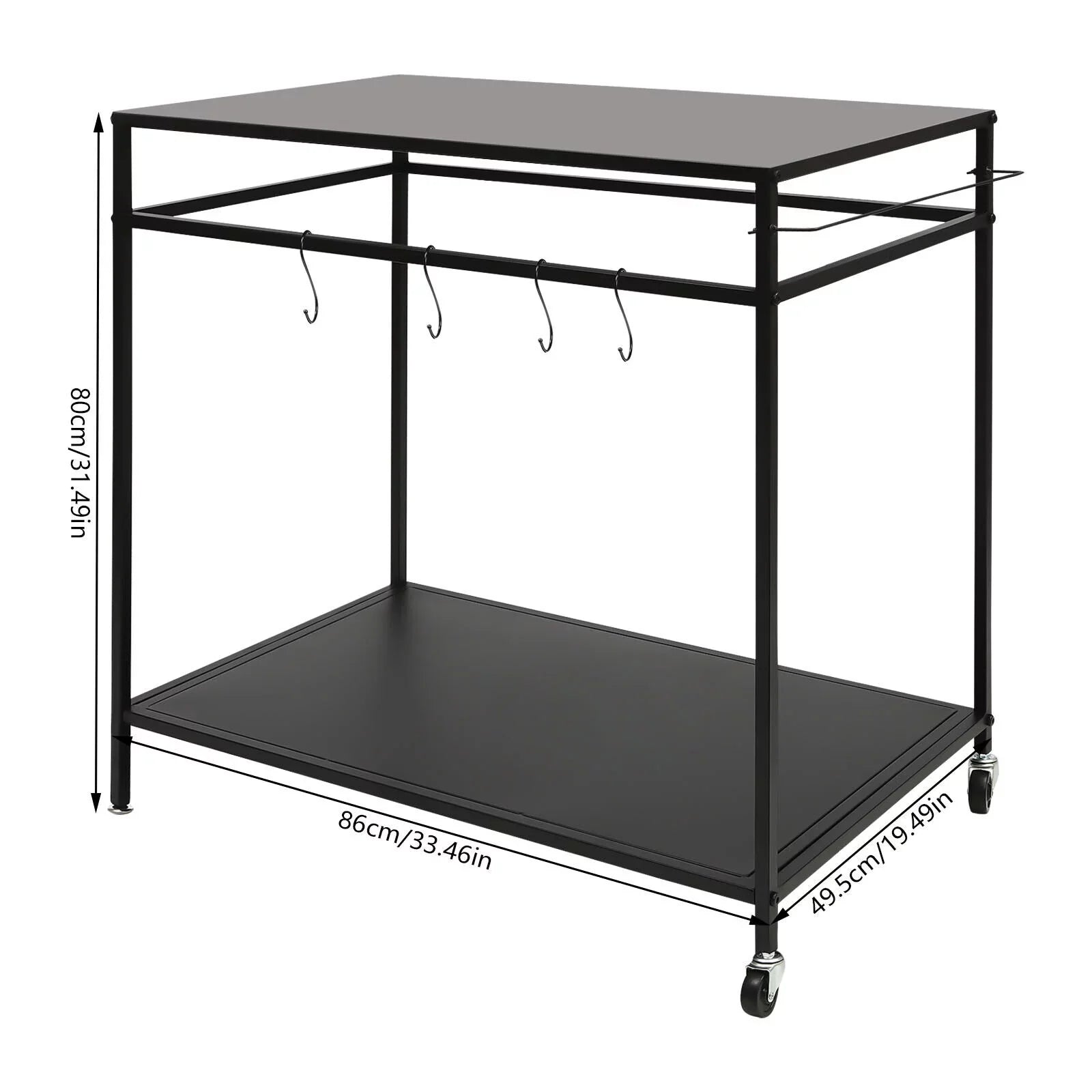 Outdoor Cook Station Table 2-Tier Shelf Food Prep  Grill Serving Cart Movable Rack