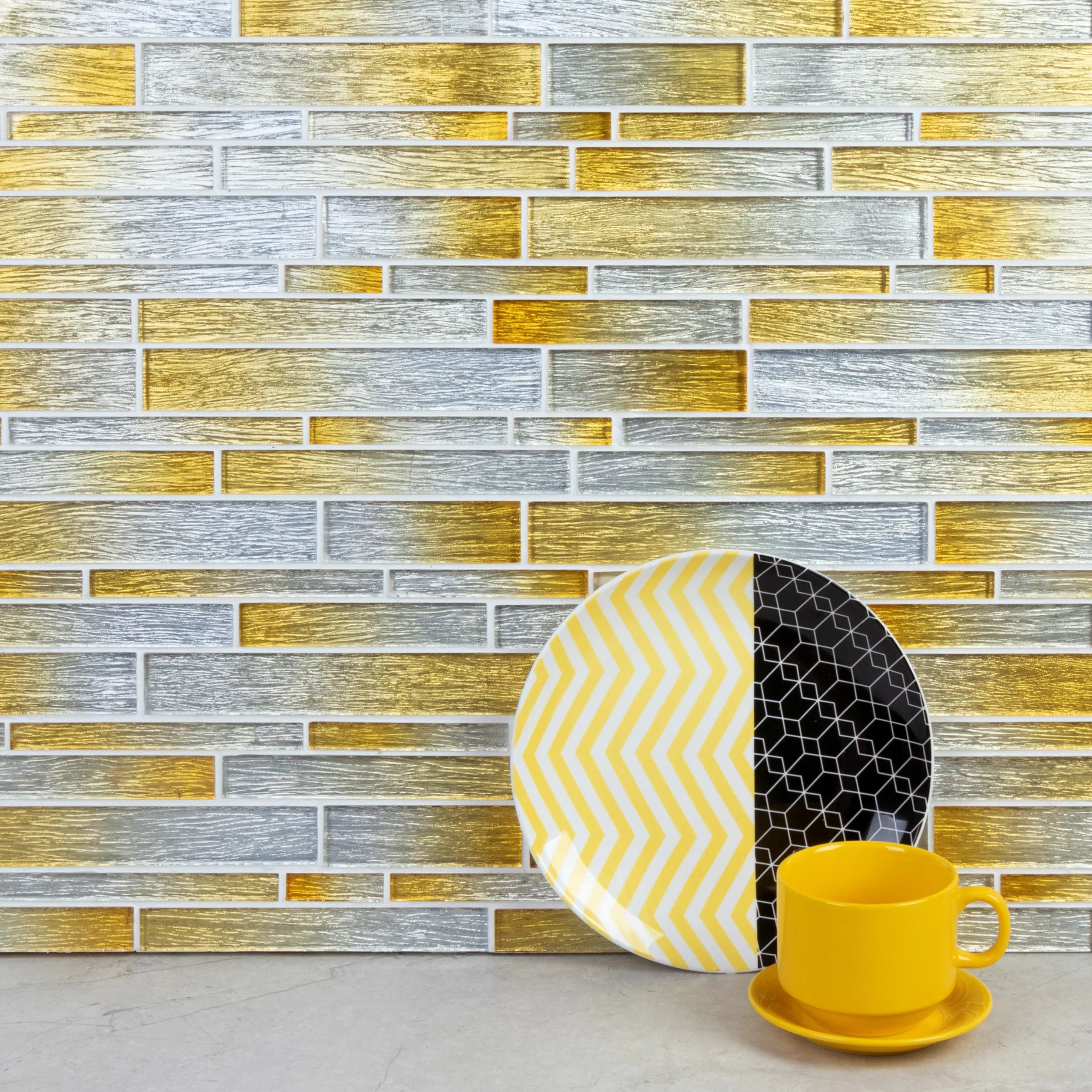 Tiles - Foil Silver/Gold 12 in. x 12 in. Interlocking Glass Mosaic Wall Tile (5 sq. ft. / Case)