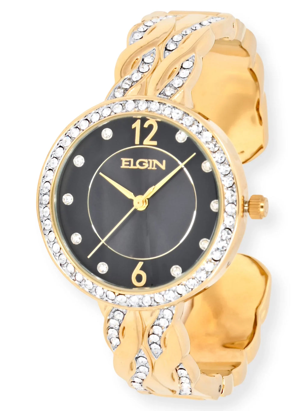 Elgin Adult Female Analog Watch Set with Round Black Dial in Gold ()