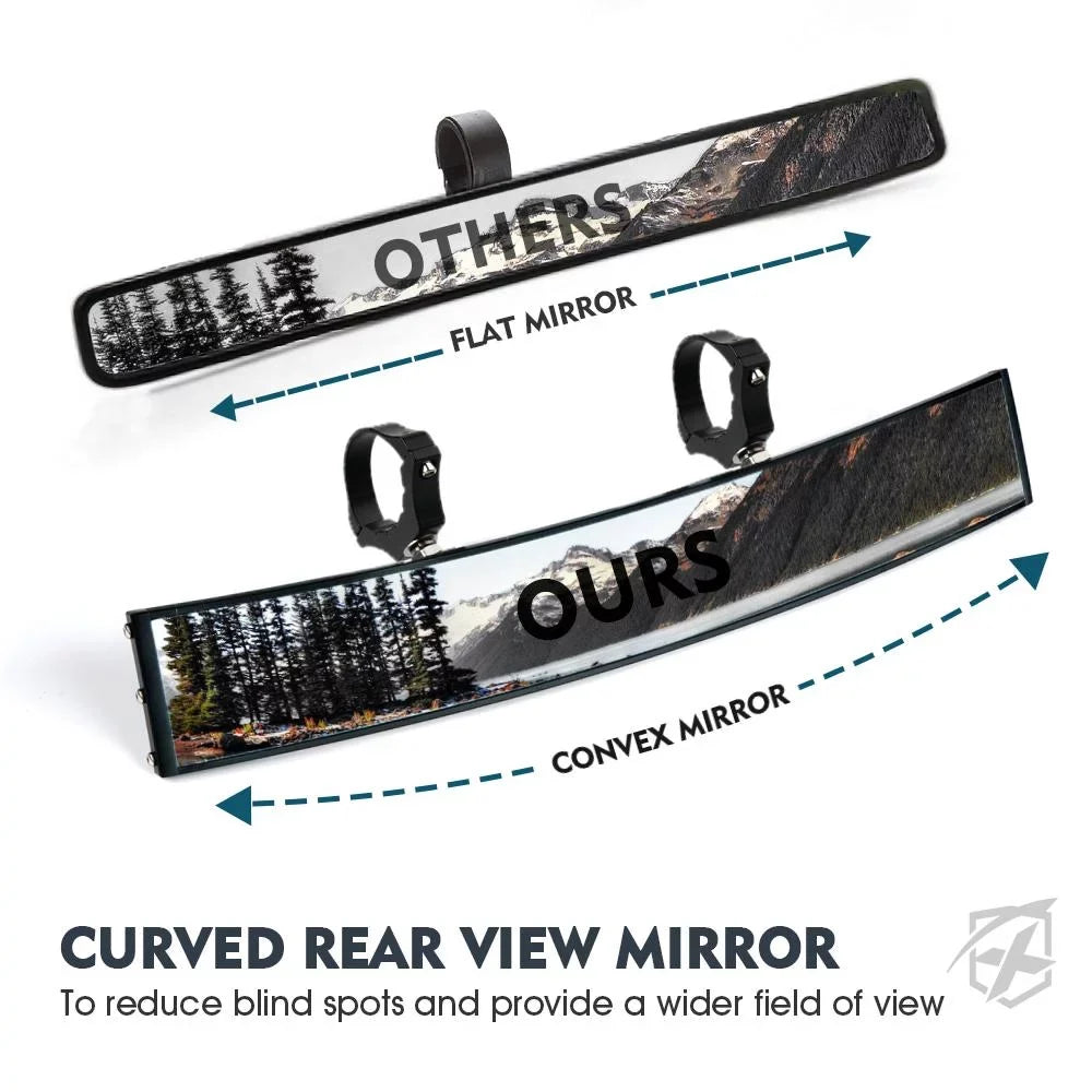 Xprite 17.5" Curved  Rear View Mirror / Integrated  Lights Fits 1.75"-2" Rollbars