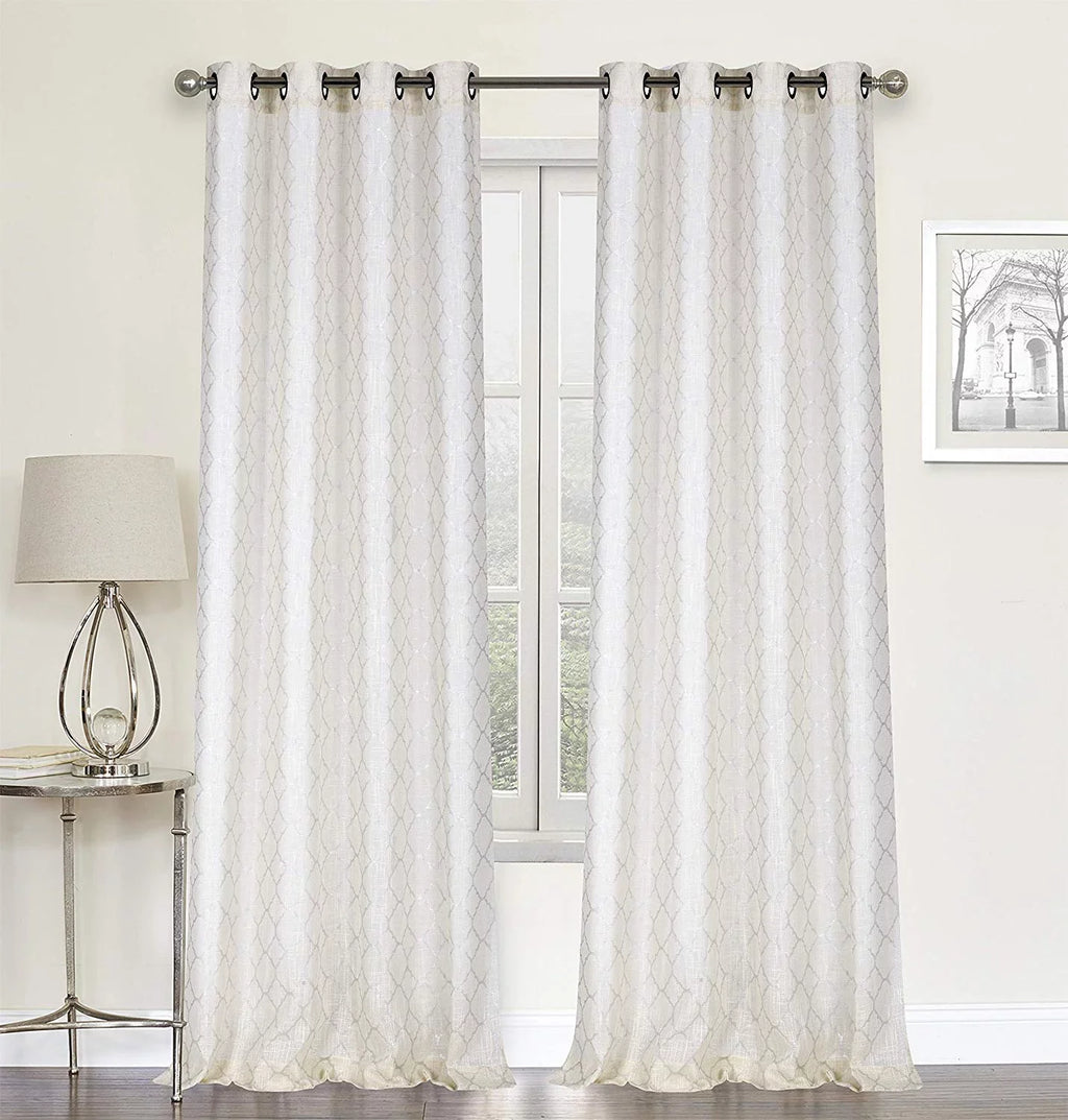 Regal Home Collections 2 Pack Metallic Trellis Grommet Top Semi Sheer Curtains - Beige