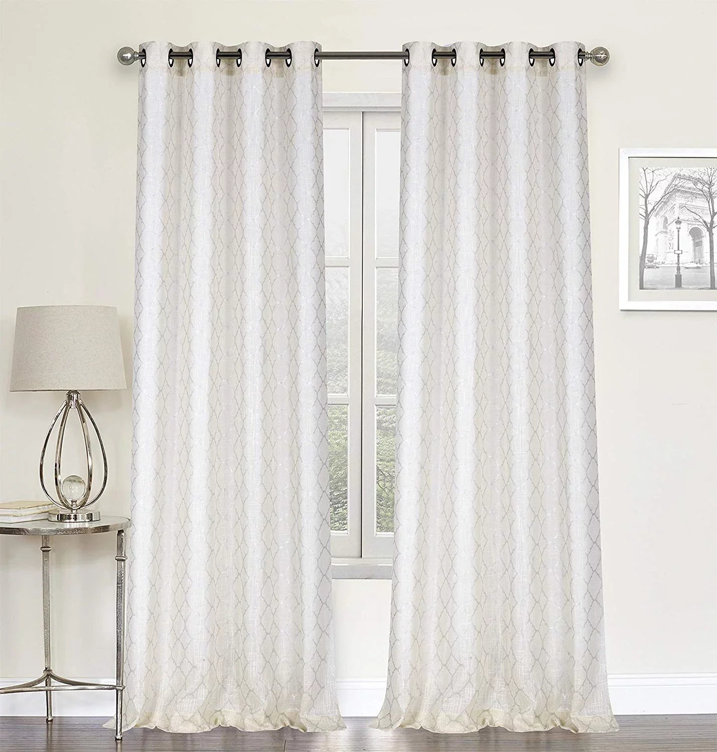 Regal Home Collections 2 Pack Metallic Trellis Grommet Top Semi Sheer Curtains - Beige