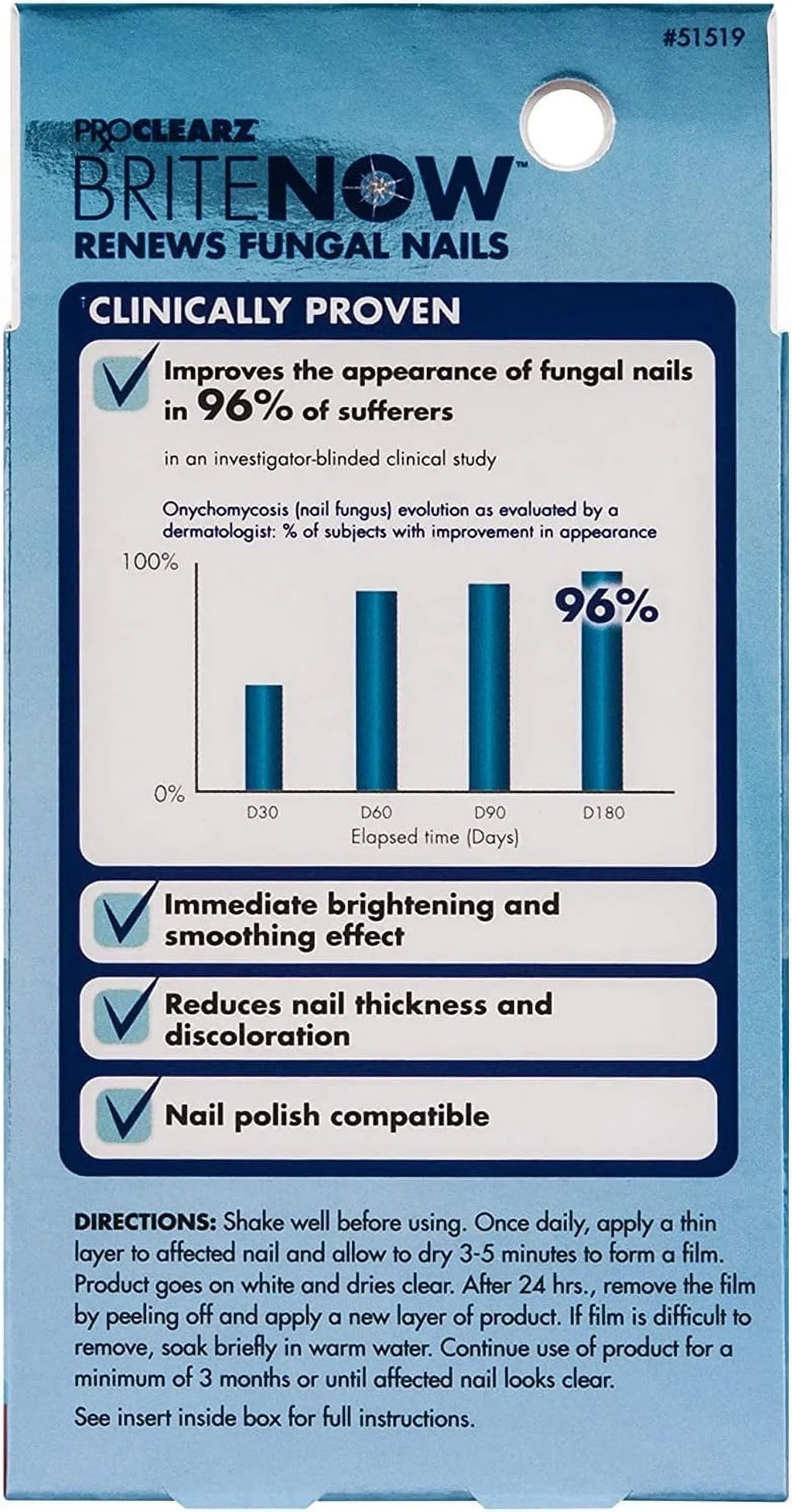 ProClearz Brite Now Nail Treatment, Restores The Appearance Of Damaged & Discolored Nails, Peel-Away Technology, Brightening & Smoothing Nail Repair, 0.5 Ounce