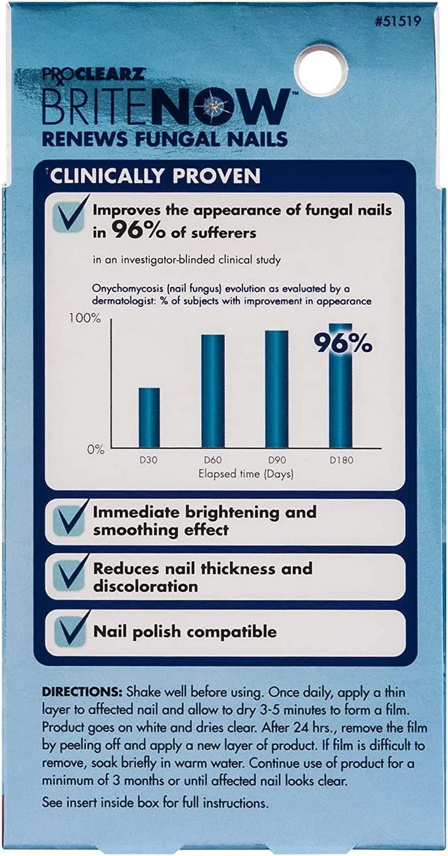 ProClearz Brite Now Nail Treatment, Restores The Appearance Of Damaged & Discolored Nails, Peel-Away Technology, Brightening & Smoothing Nail Repair, 0.5 Ounce