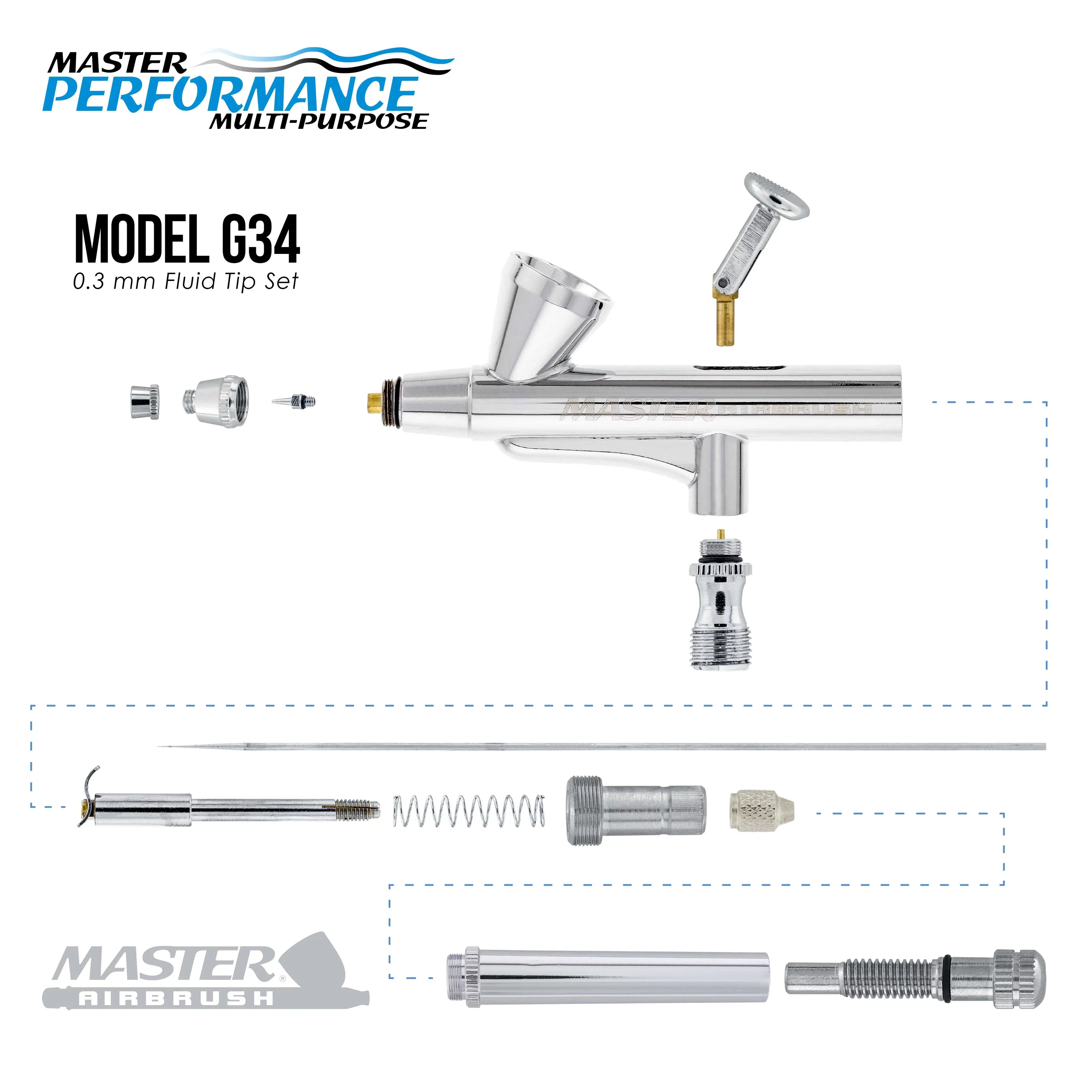 Master Airbrush Dual Fan Air Compressor System Kit with a  Gravity Feed Airbrush Set, 0.3 mm Tip, 1/16 oz Fluid Cup
