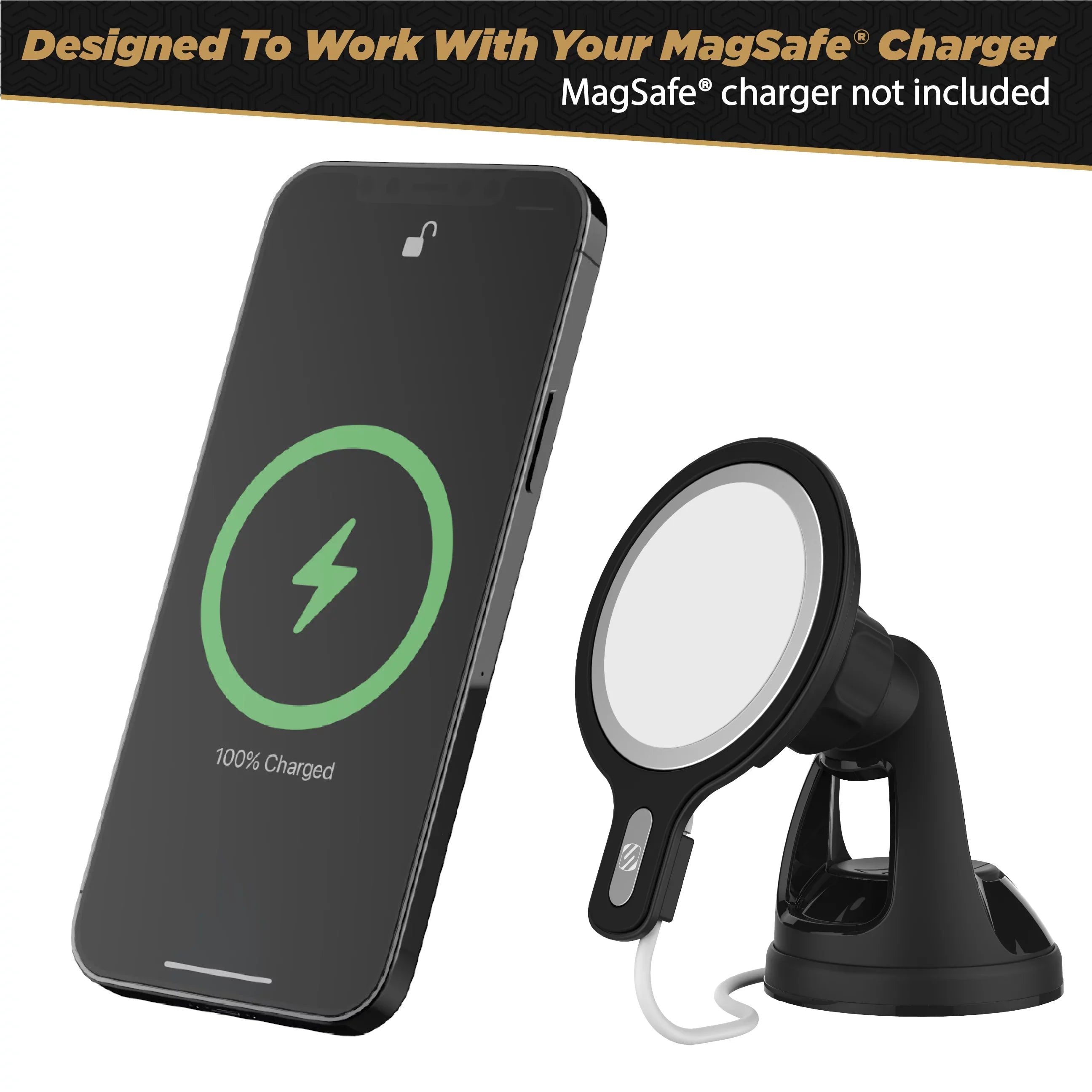 Scosche - MagicMount  Window/Dash Car Phone Holder Mount Kit (MagSafe Charger Is  Included) Compatible with MagSafe Chargers, Black