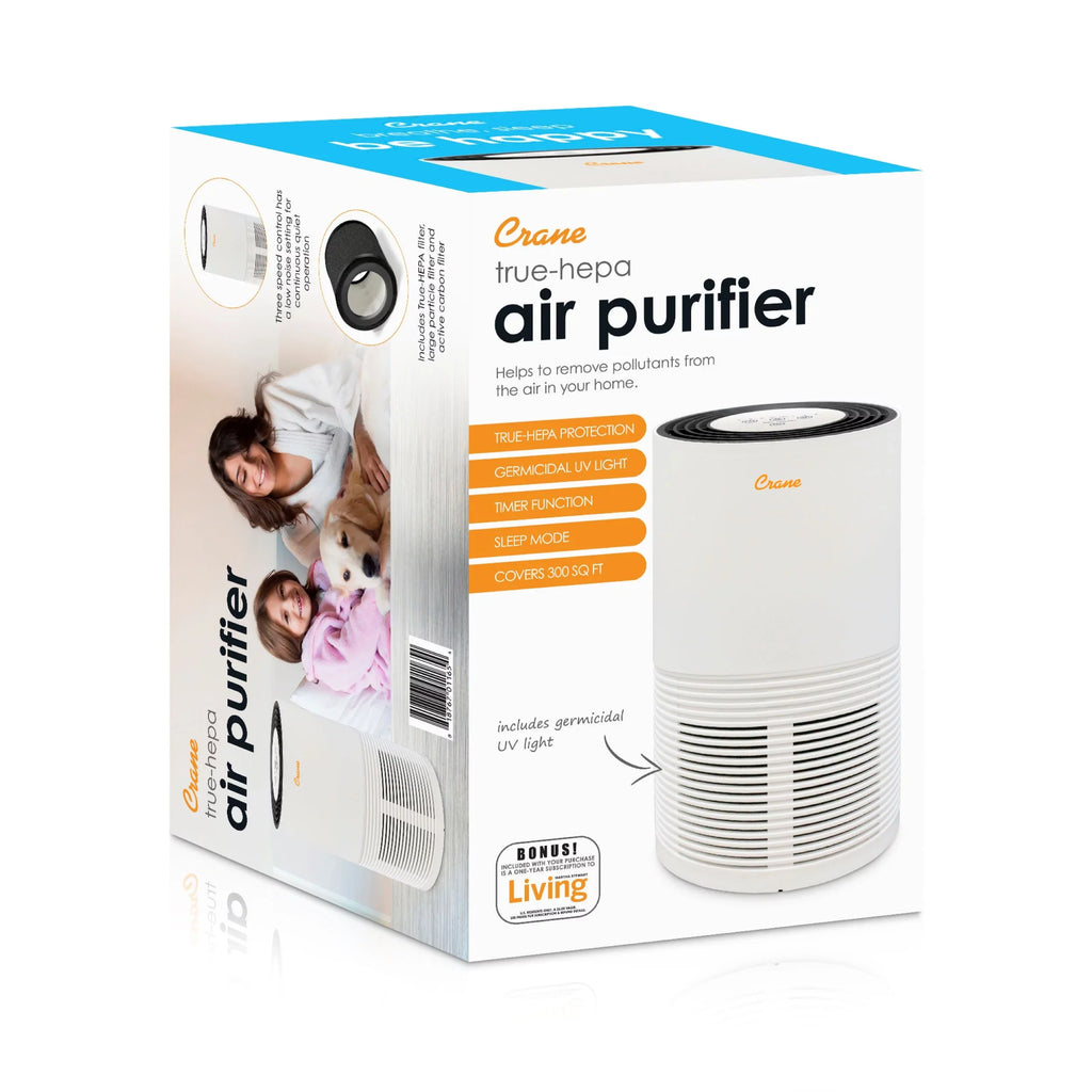 Crane -  True  Tower Air Purifier with  Light, 300 Sq feet Coverage, White