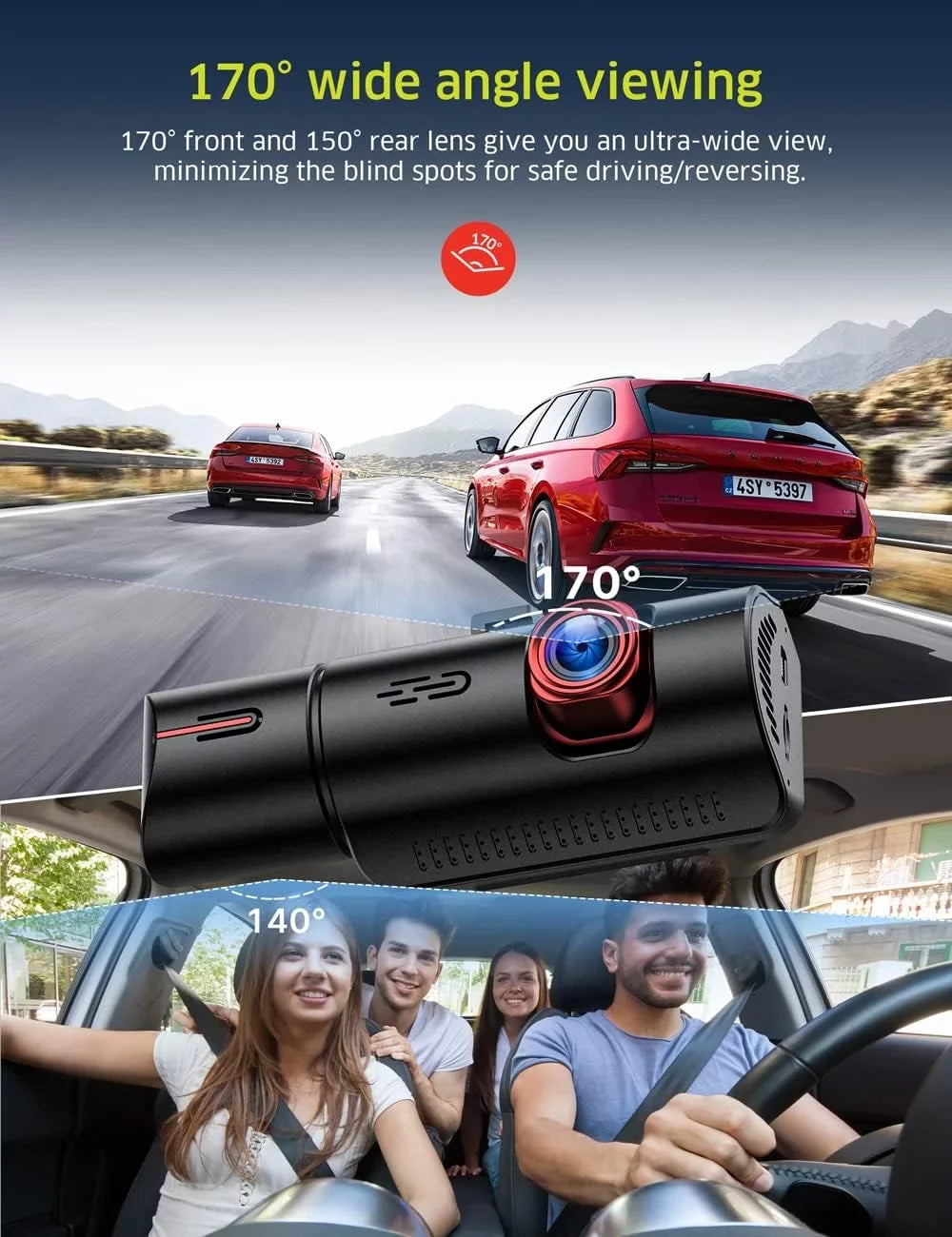 4K WiFi  Dash Cam,  Night Vision Dash Camera Front and Inside Car Camera with 64GB Card