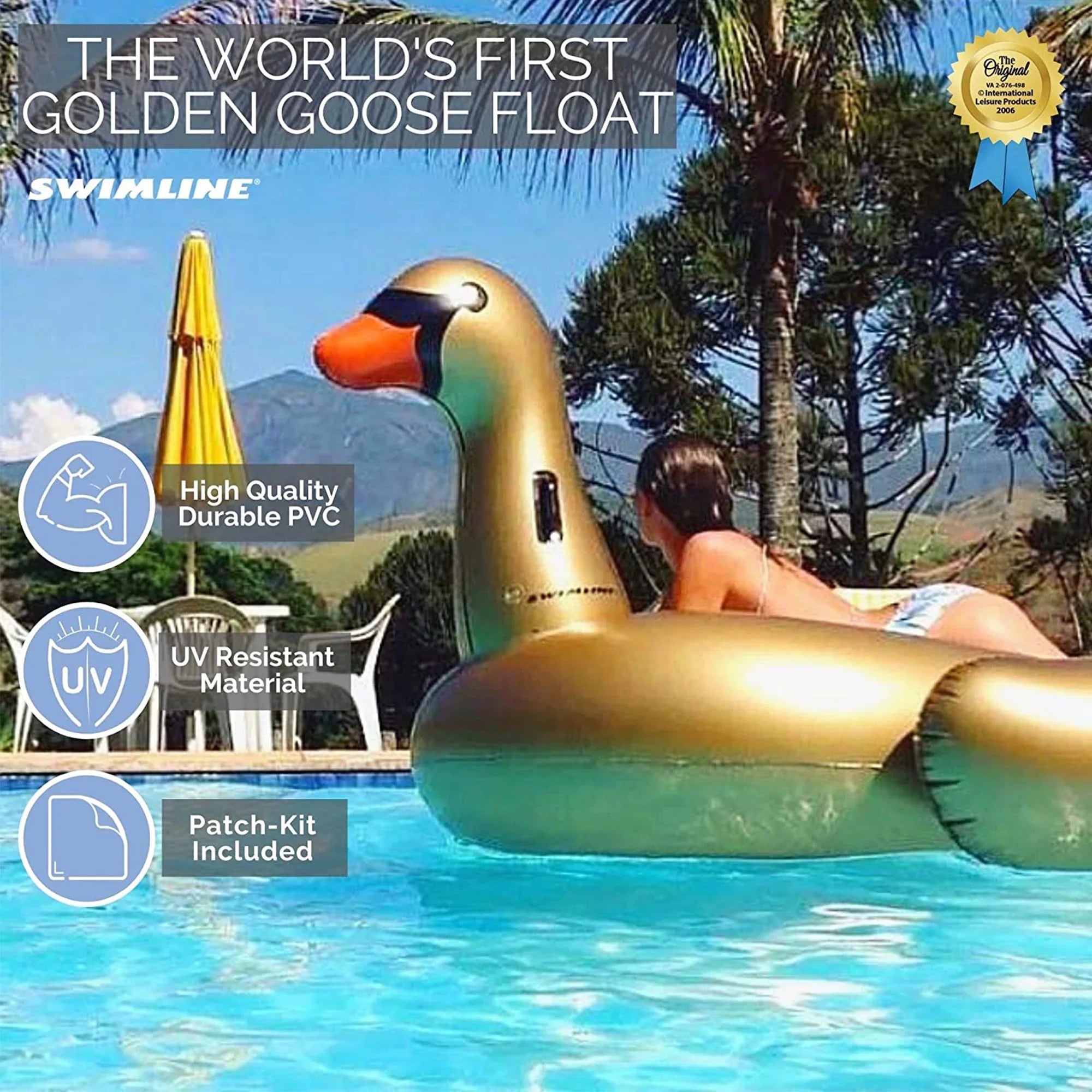 Swimline Vinyl Inflatable Giant Rideable Pool Float, Gold