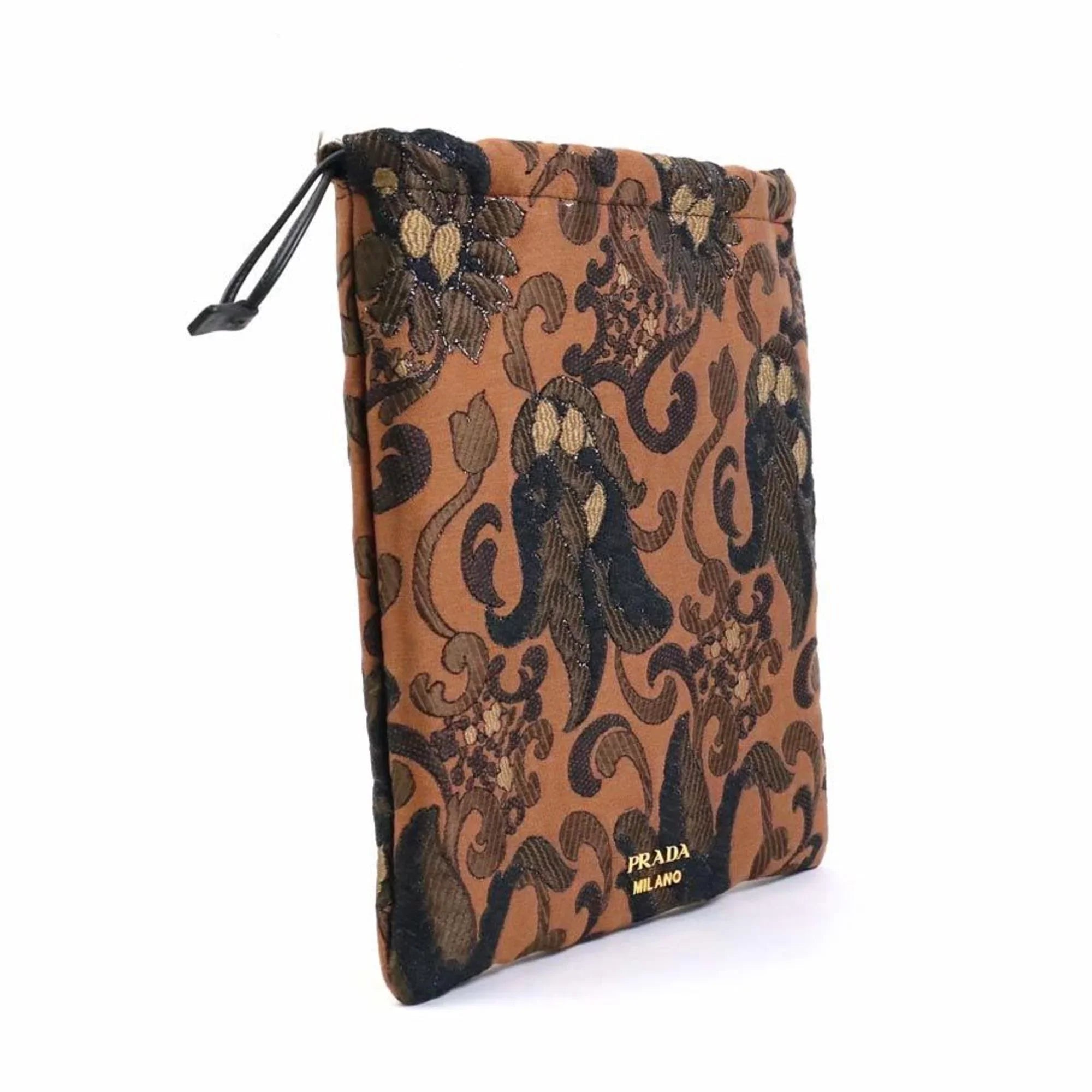 Pre-Owned Prada  Pouch Drawstring Cotton/Acrylic Brown Women's 1MU001 (Good)