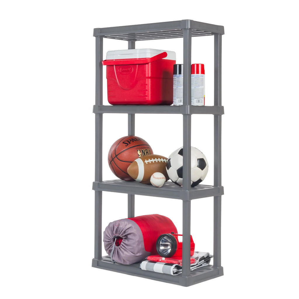 4-Tier Plastic Rack Storage Shelf with 160 lb. Total Capacity, Elephant Gray