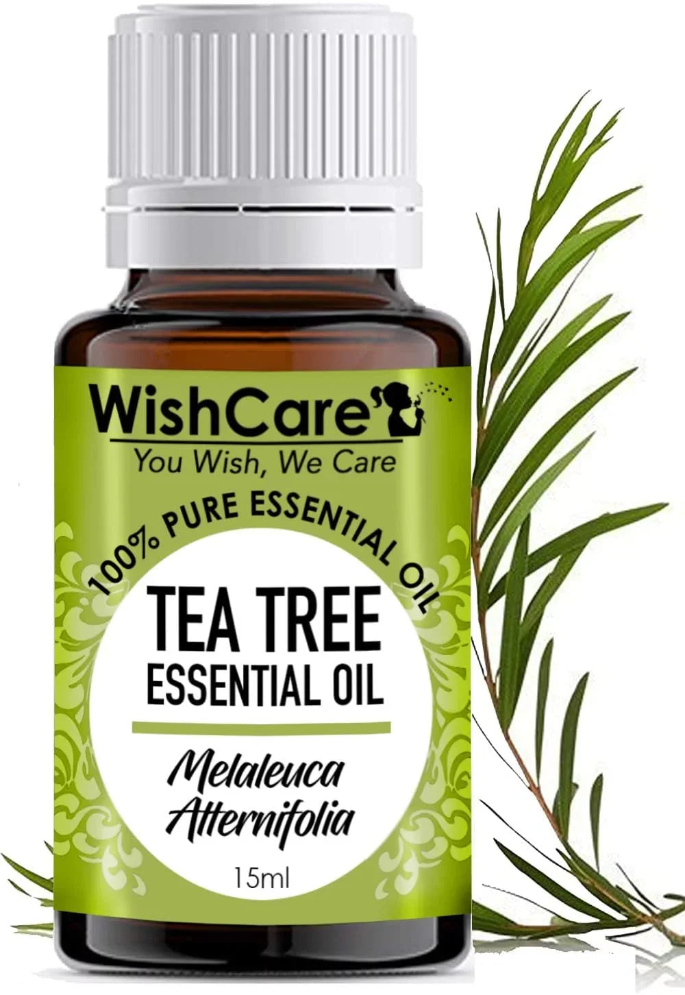WishCare Tea Tree Essential Oil 15  - 100% Pure, Undiluted & Natural - For Skin, Hair and Acne Care