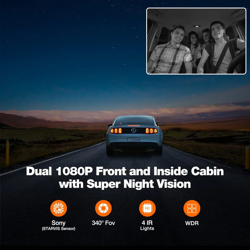 Kingslim  Pro 2K Dash Cam Front and Inside with Wi-Fi  - 2K/1080P Dual Car Dash Camera Driving Recorder, Super Night Vision with 340° Wide Angle, 24H Parking Monitor (No Card)