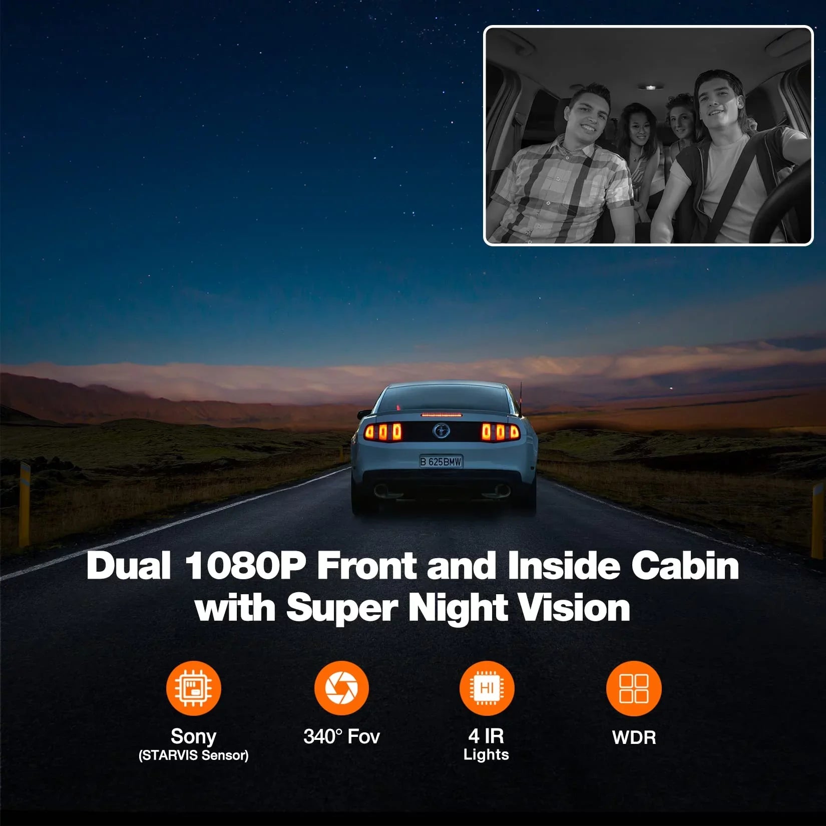 Kingslim  Pro 2K Dash Cam Front and Inside with Wi-Fi  - 2K/1080P Dual Car Dash Camera Driving Recorder, Super Night Vision with 340° Wide Angle, 24H Parking Monitor (No Card)