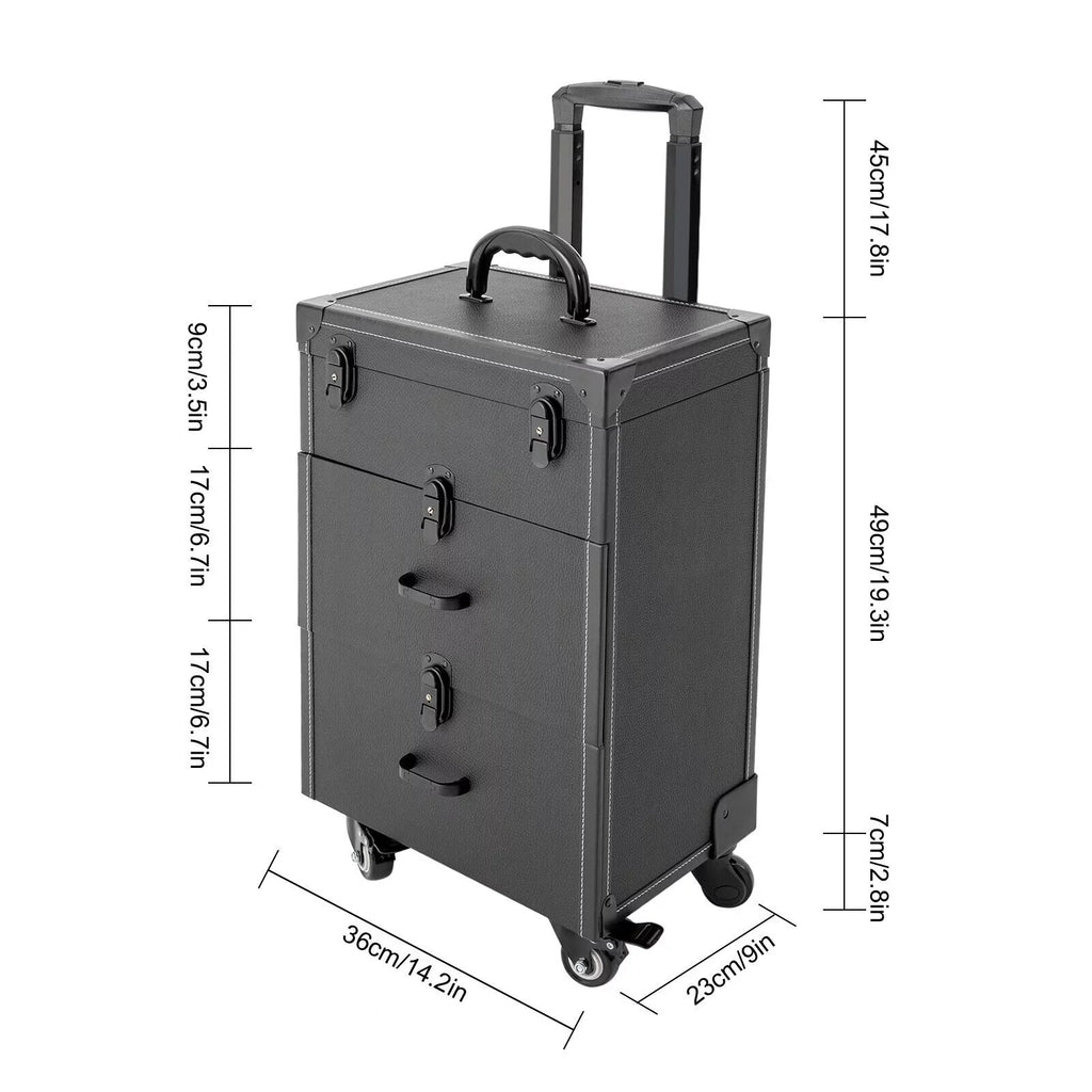 Miumaeov Rolling Makeup Train Case Professional Cosmetic Trolley Storage Luggage Box Nail Polish Organizer